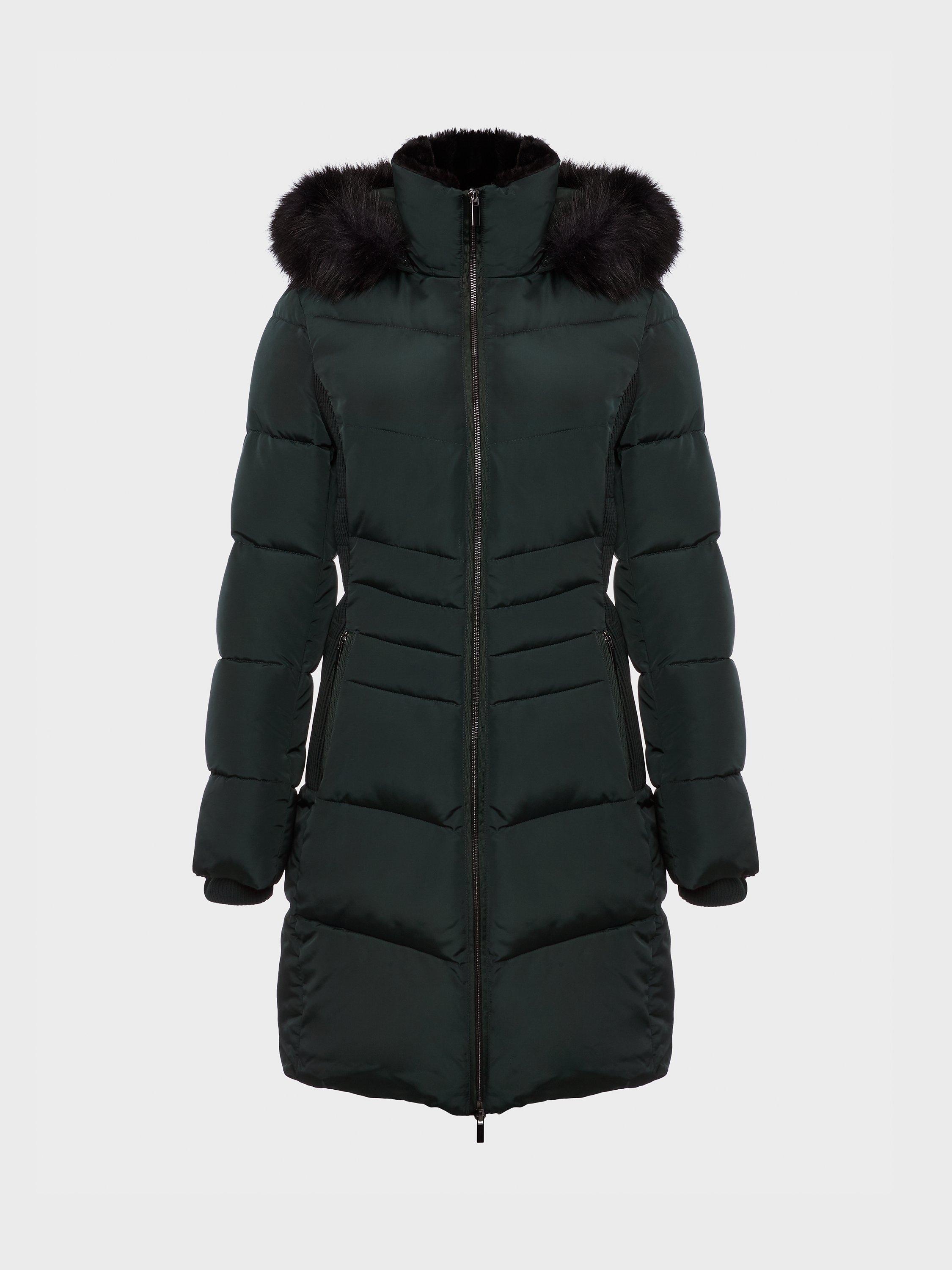 Product image 8 of 8, which shows Hobbs Petite Tali Puffer Coat, Dark Ivy Green, 18