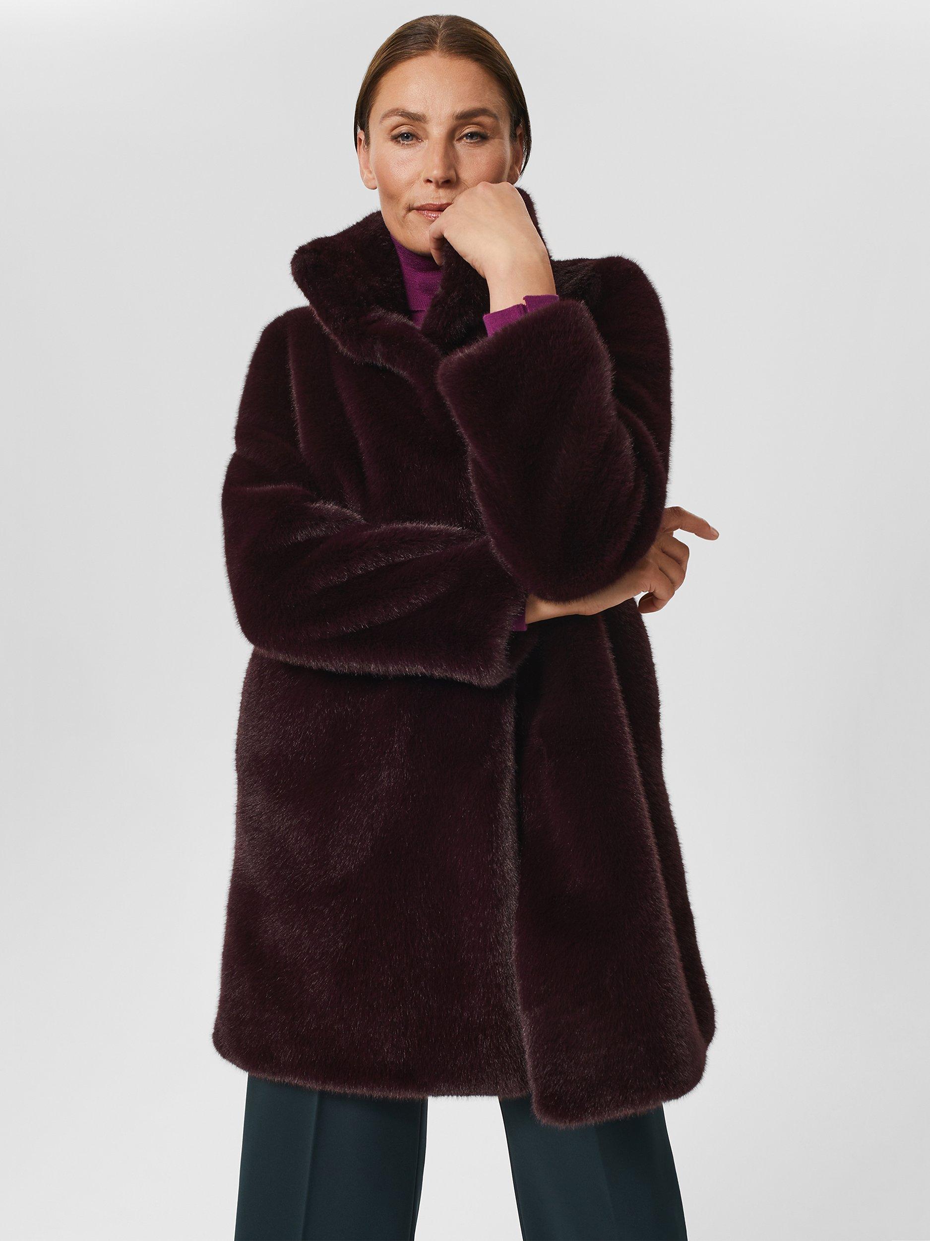 Hobbs Maddox Faux Fur Coat, Dark Berry