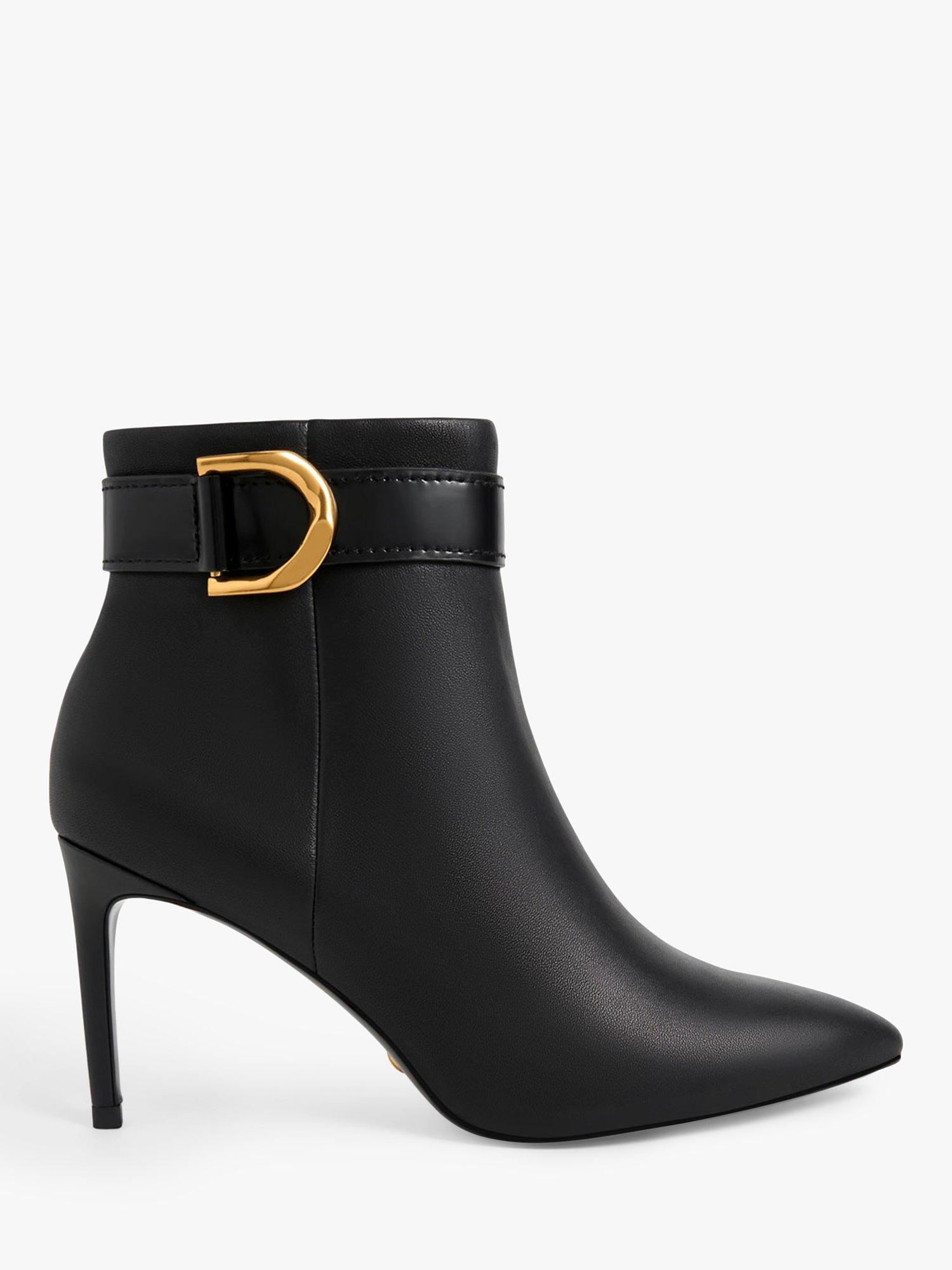 CHARLES & KEITH Buckle Heel Leather Boot, Black