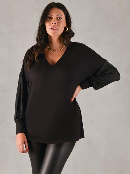Live Unlimited Satin Sleeve Jersey Blouse, Black, Black