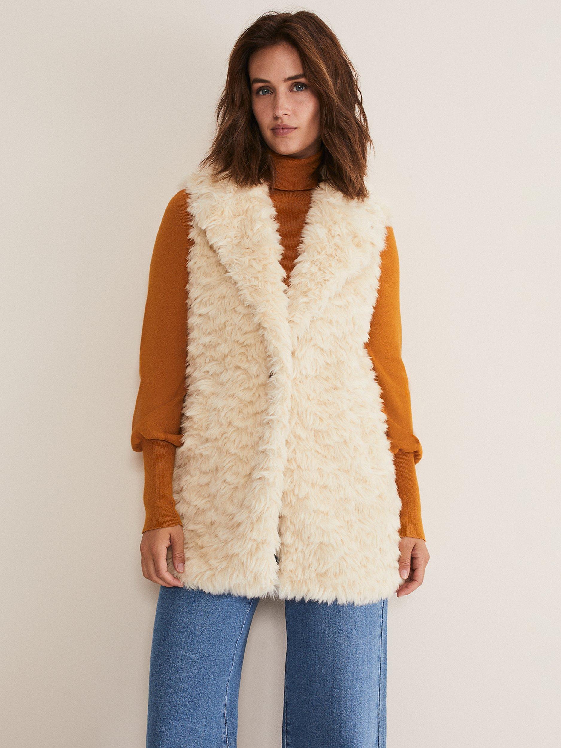 Phase Eight Annie Faux Fur Gilet, Cream