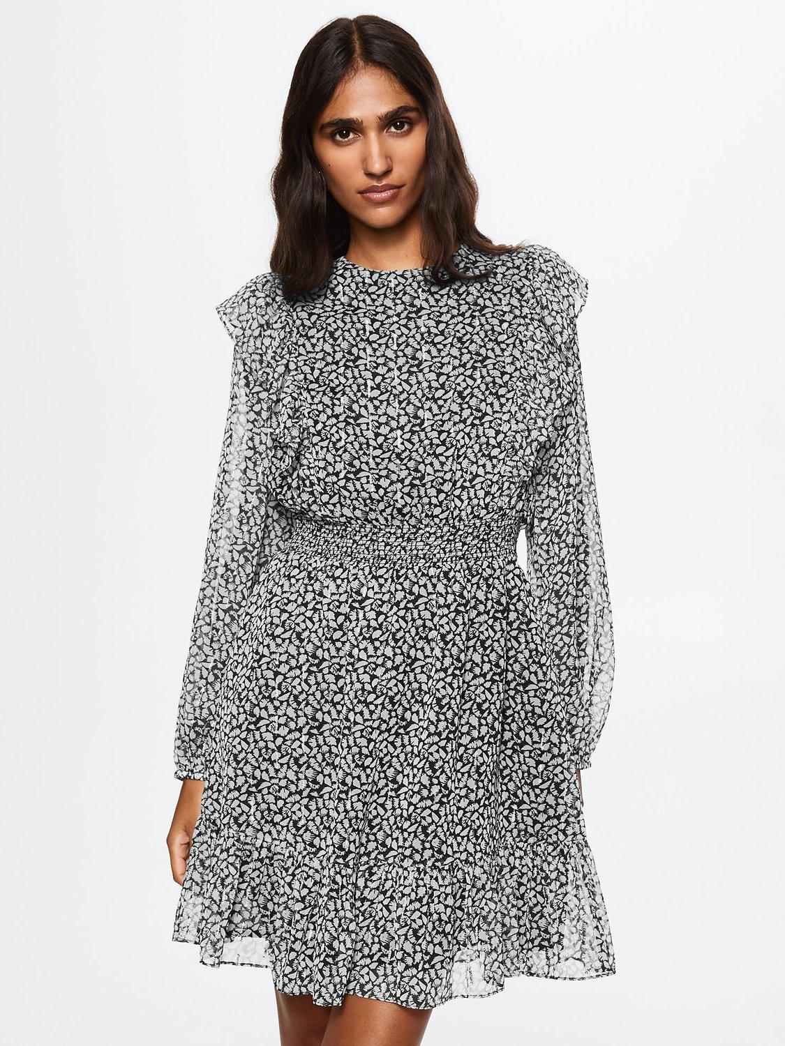 Mango Chiffon Mini Dress, Black