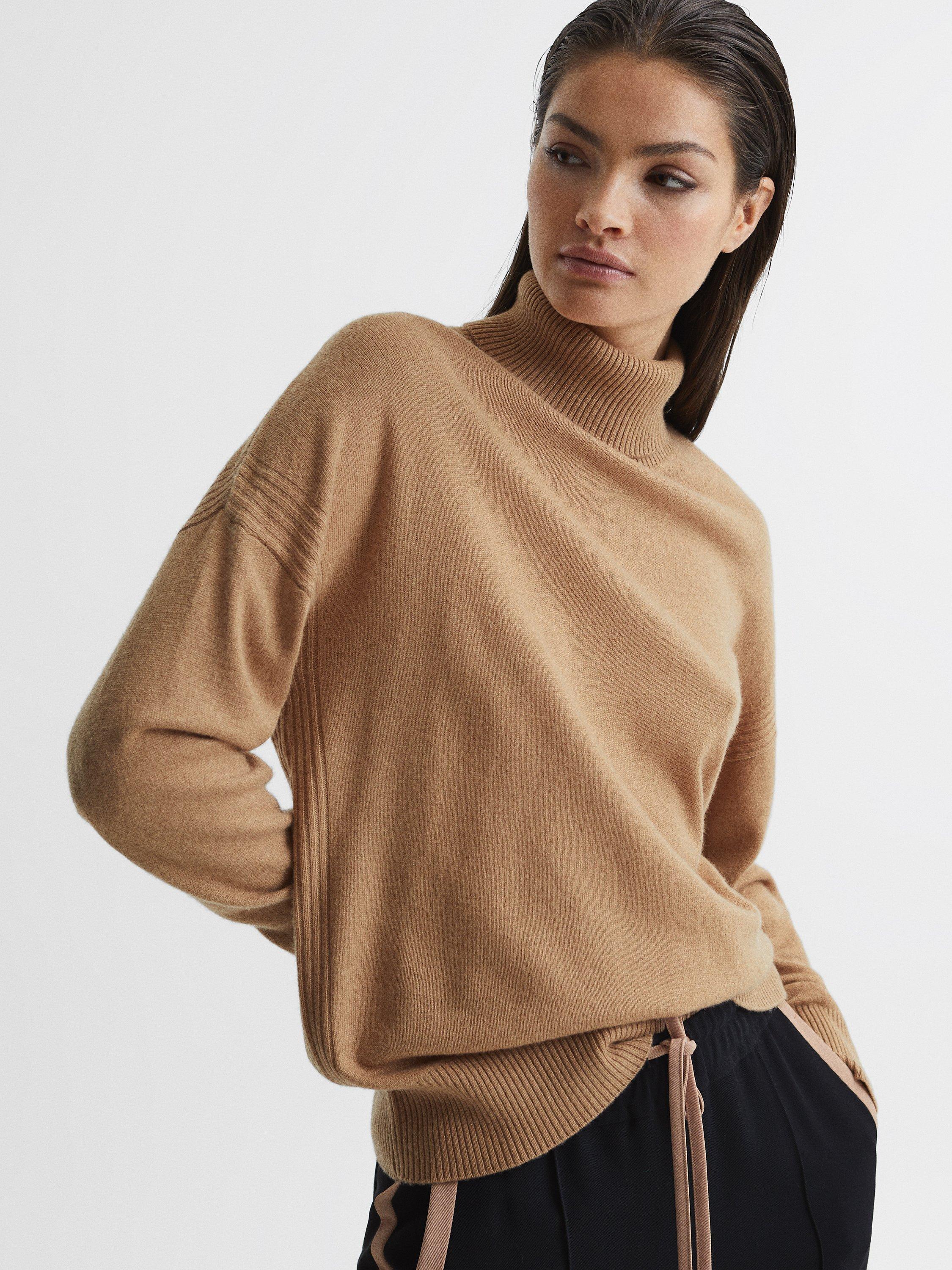 Reiss Nova Cashmere Blend Roll Neck Jumper, Camel