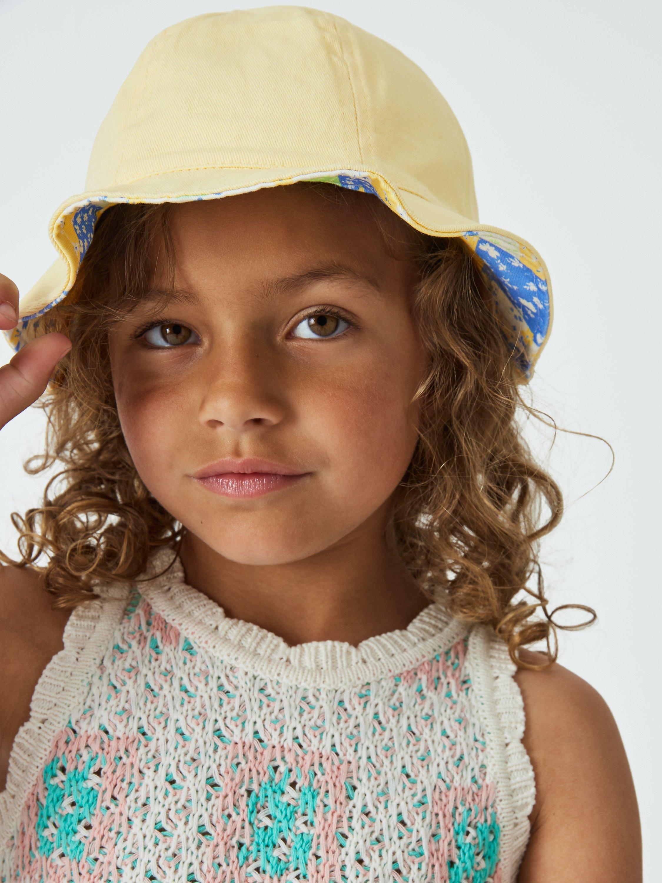 John Lewis Kids' Reversible Patchwork Print Sun Hat, Yellow/Multi