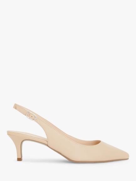 John Lewis Greece Leather Kitten Heel Slingback Court Shoes, Beige