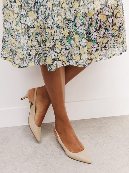 John Lewis Greece Leather Kitten Heel Slingback Court Shoes - view 2, Beige