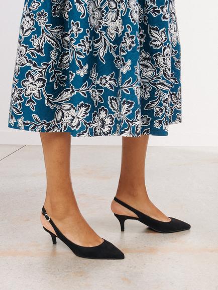 John Lewis Greece Kitten Heel Slingback Court Shoes - view 2, Black Suede