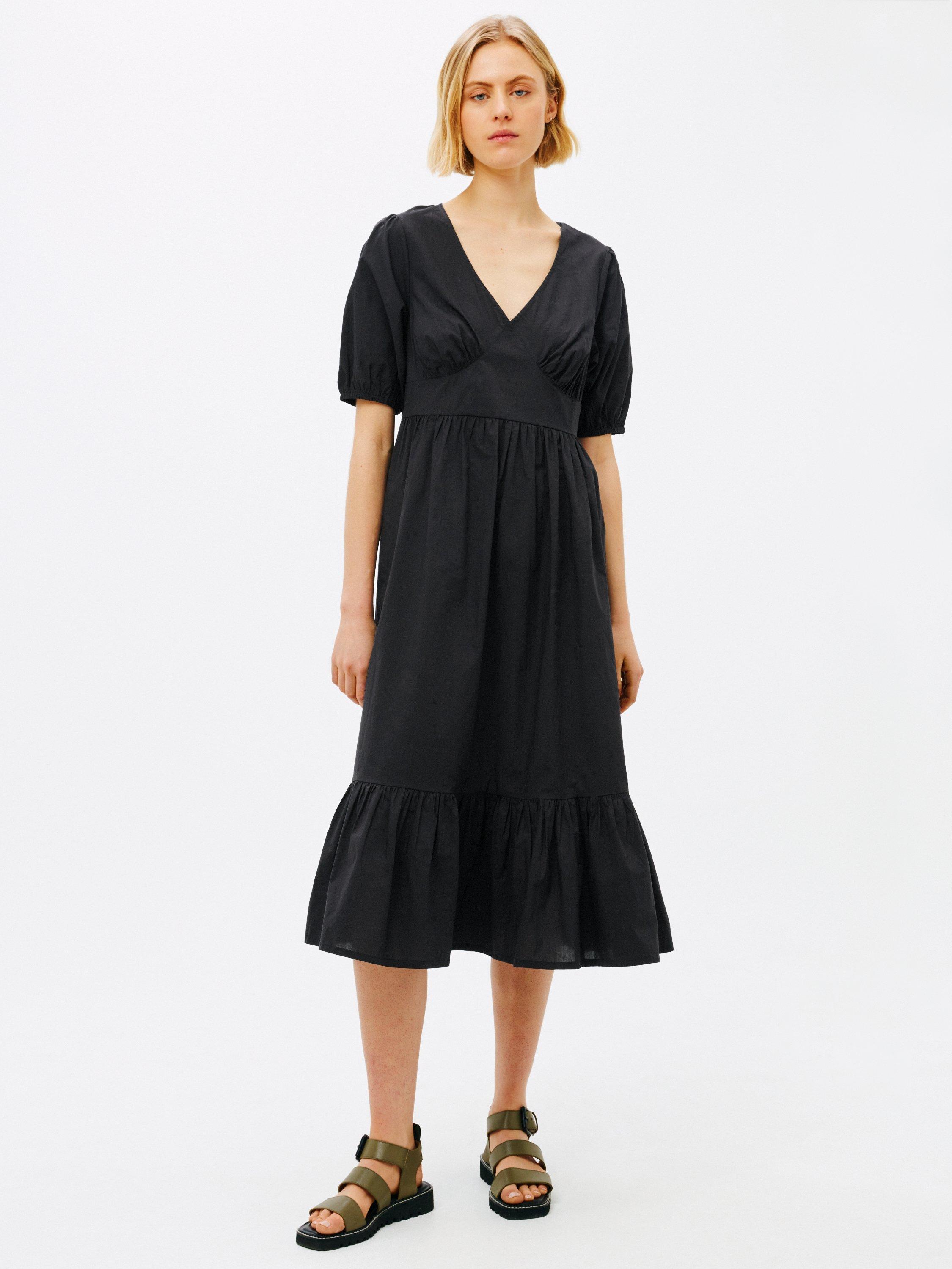 John Lewis ANYDAY Plain Puff Sleeve Empire Line Dress, Black