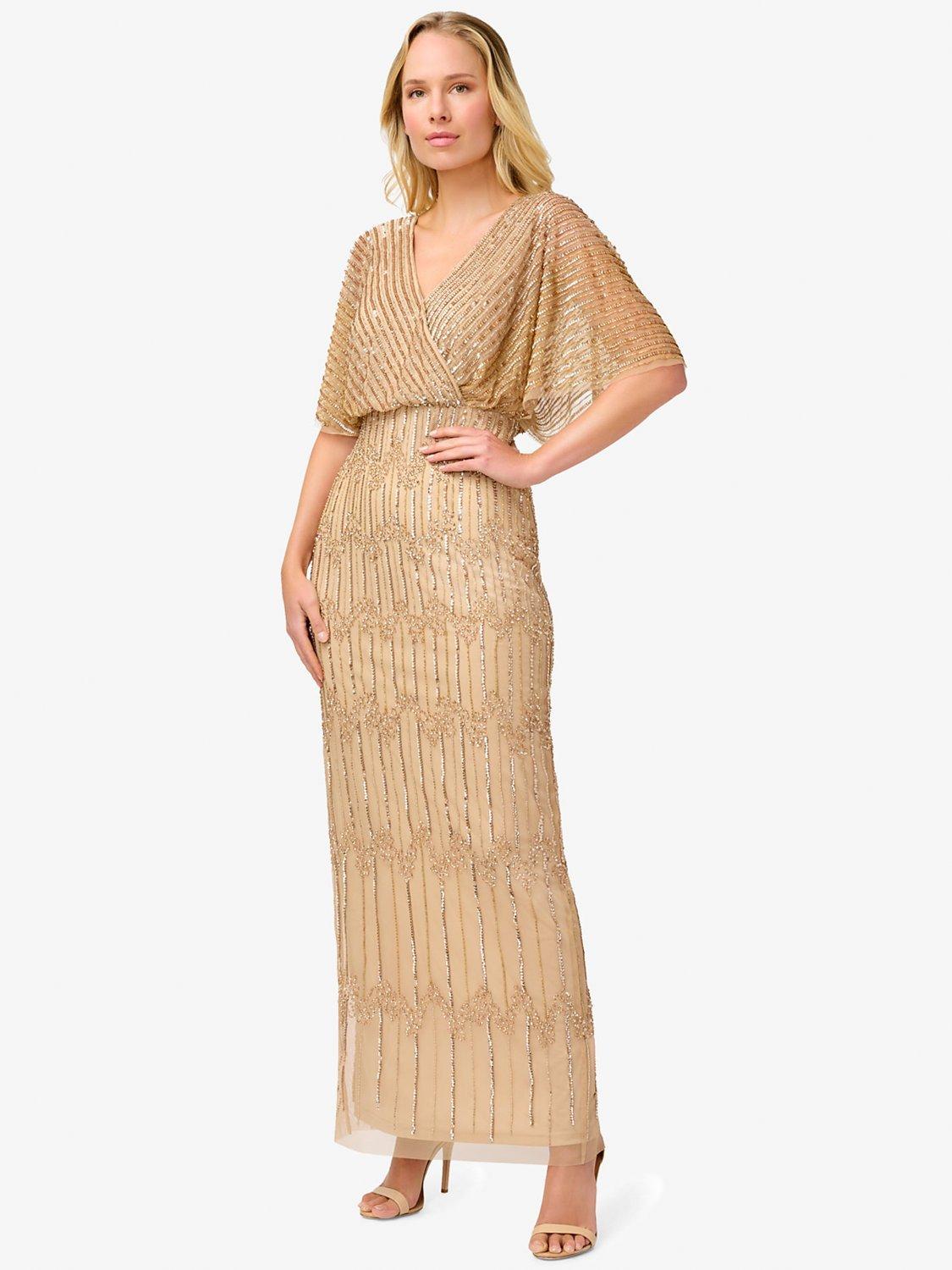 Adrianna Papell Beaded Surplice Maxi Dress, Champagne Gold