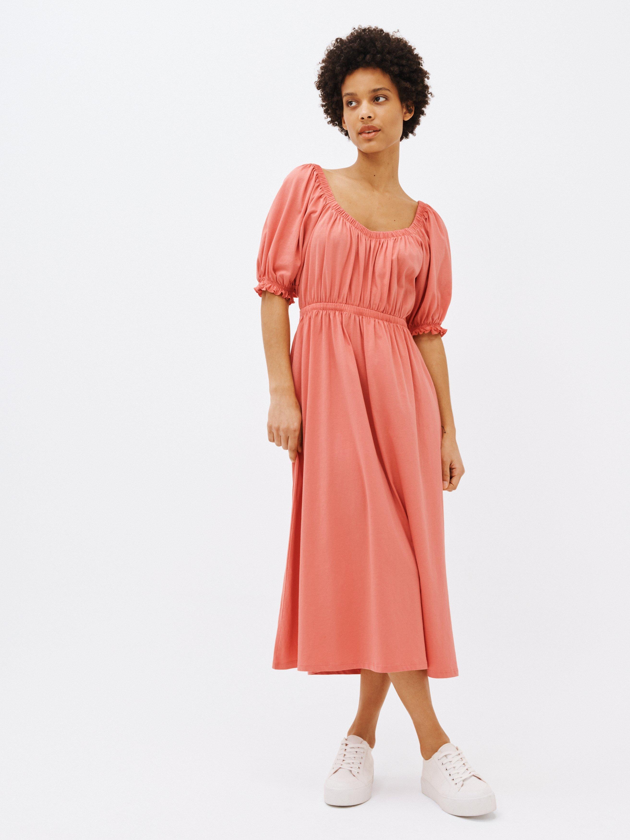 John Lewis ANYDAY Plain Smock Jersey Midi Dress, Burnt Coral