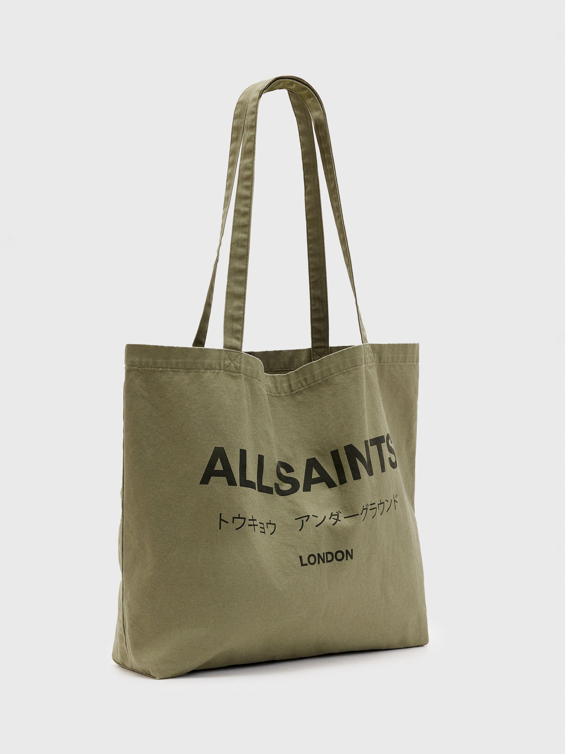 Product image 3 of 6, which shows AllSaints Underground Tote Bag, Nori Green/Black, One Size