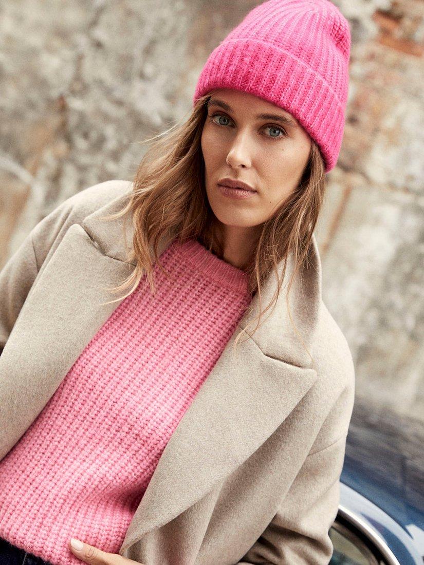 Mint Velvet Ribbed Beanie, Pink