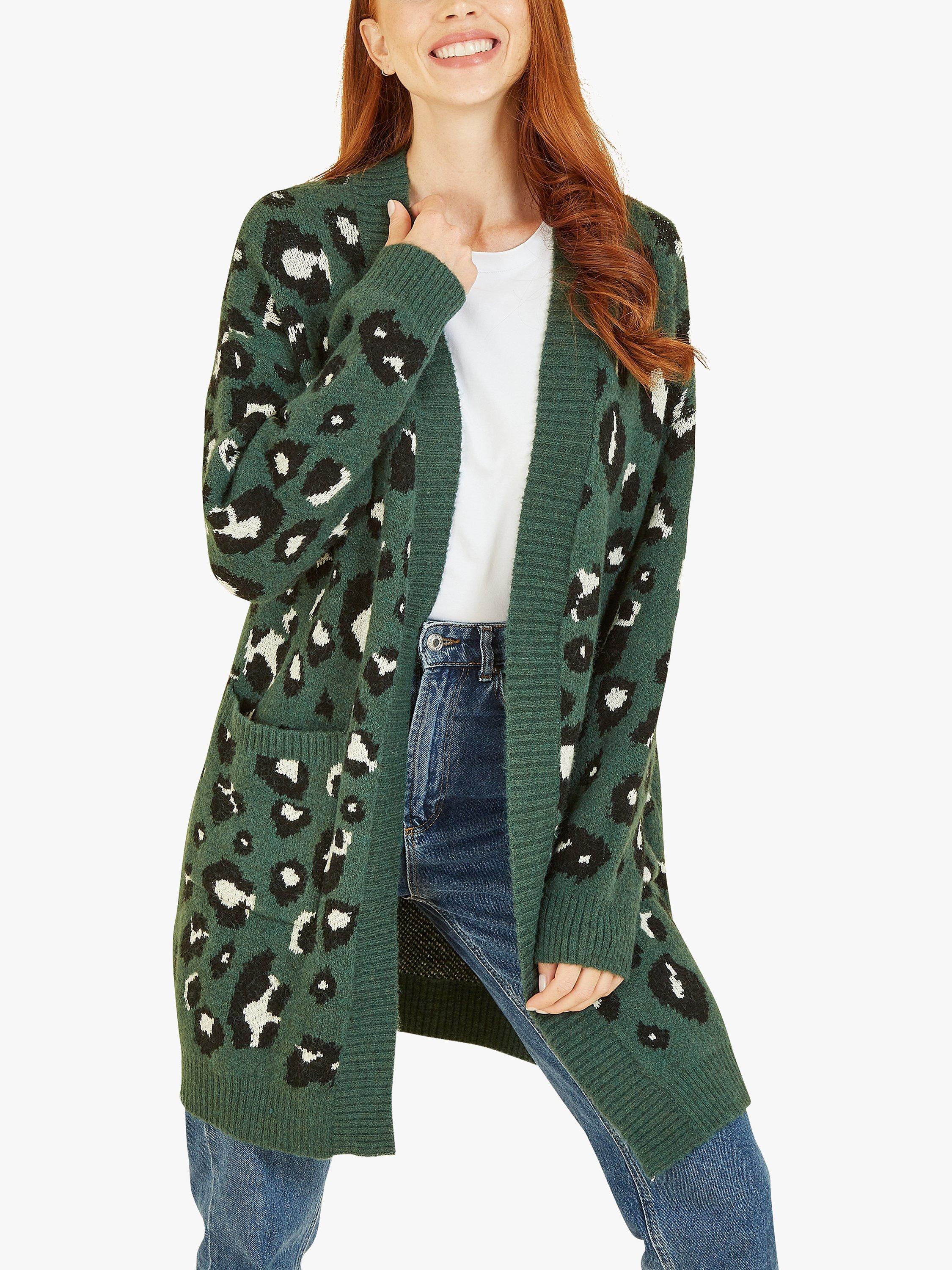 Yumi Animal Intarsia Long Cardigan Green