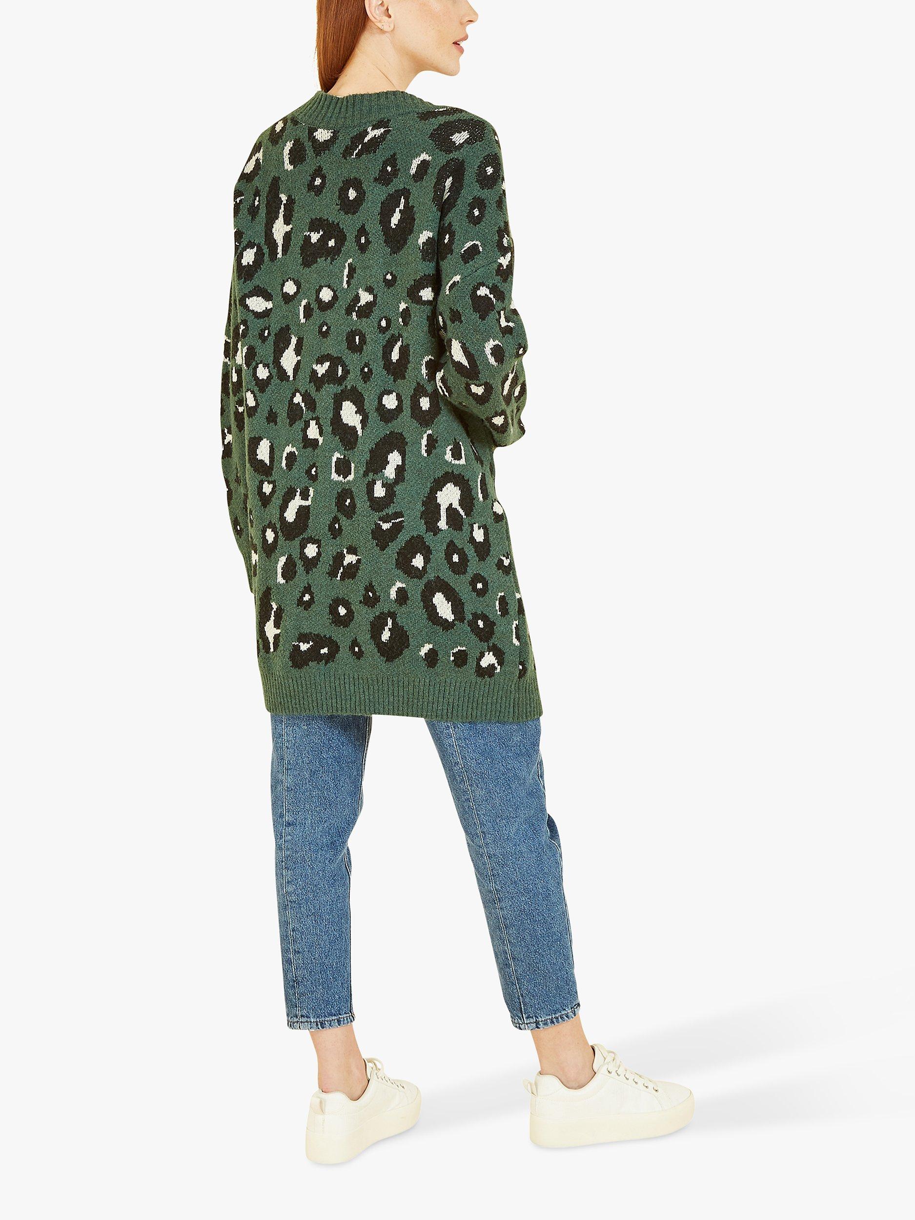 Product image 3 of 5, which shows Yumi Animal Intarsia Long Cardigan, Green, S-M