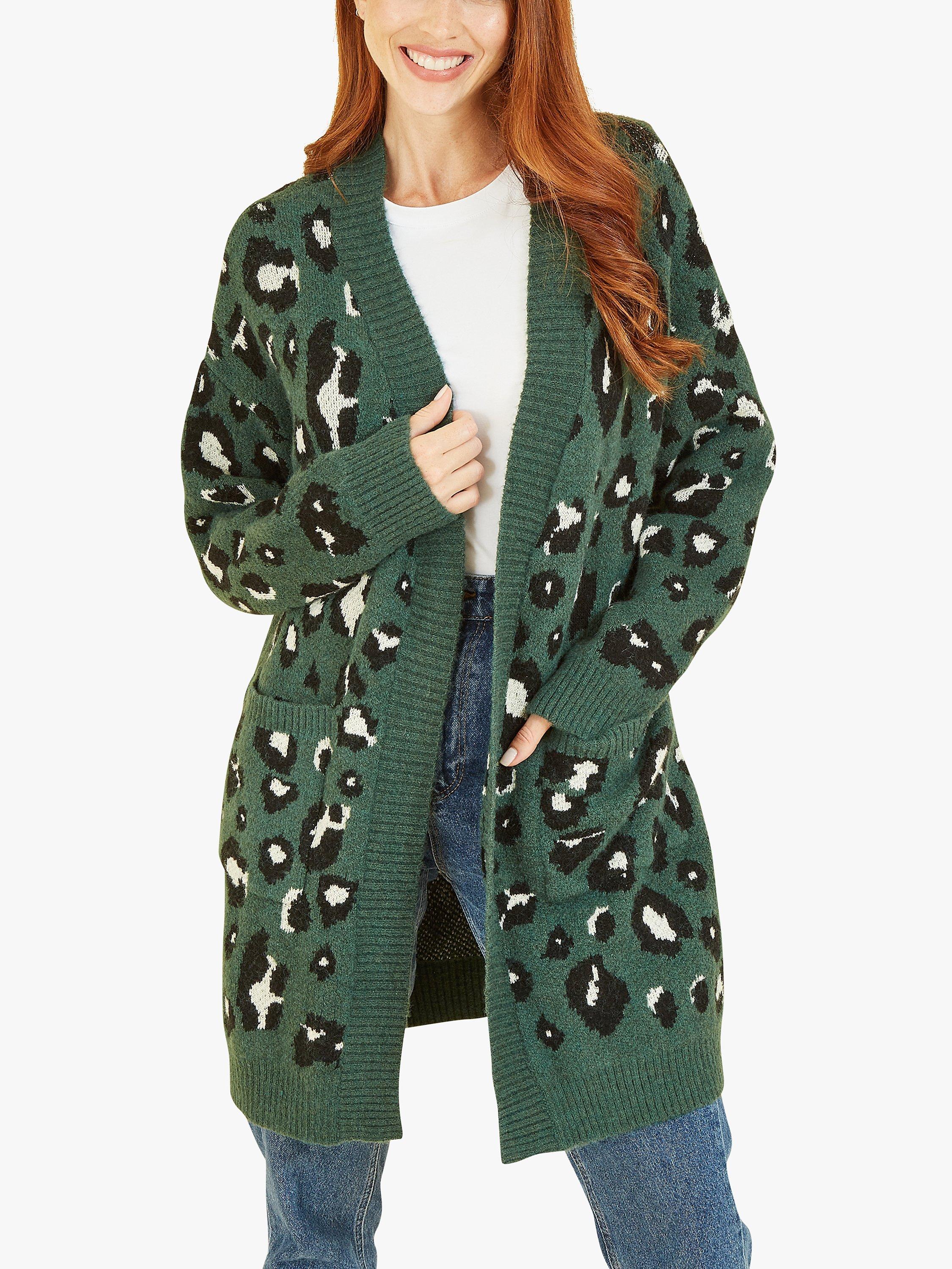 Product image 4 of 5, which shows Yumi Animal Intarsia Long Cardigan, Green, S-M
