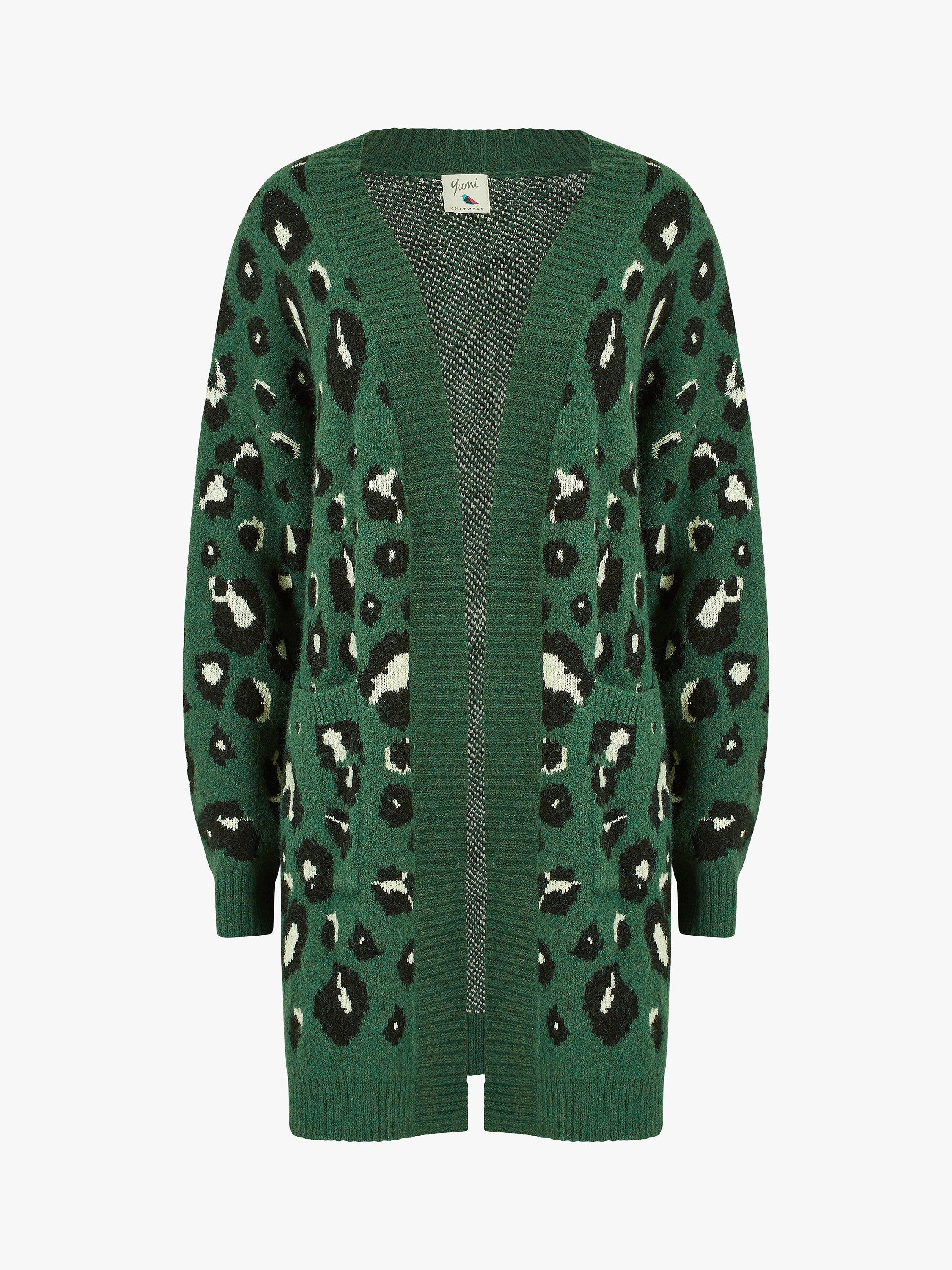 Product image 5 of 5, which shows Yumi Animal Intarsia Long Cardigan, Green, S-M
