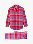 British Boxers Check Brushed Cotton Pyjama Set, Coral/Multi