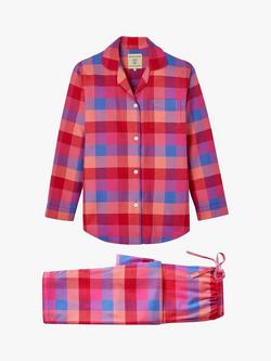British Boxers Check Brushed Cotton Pyjama Set - view 2, Coral/Multi