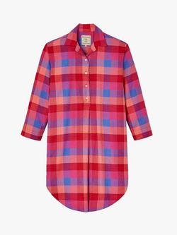 British Boxers Check Brushed Cotton Nightshirt - view 2, Coral/Multi