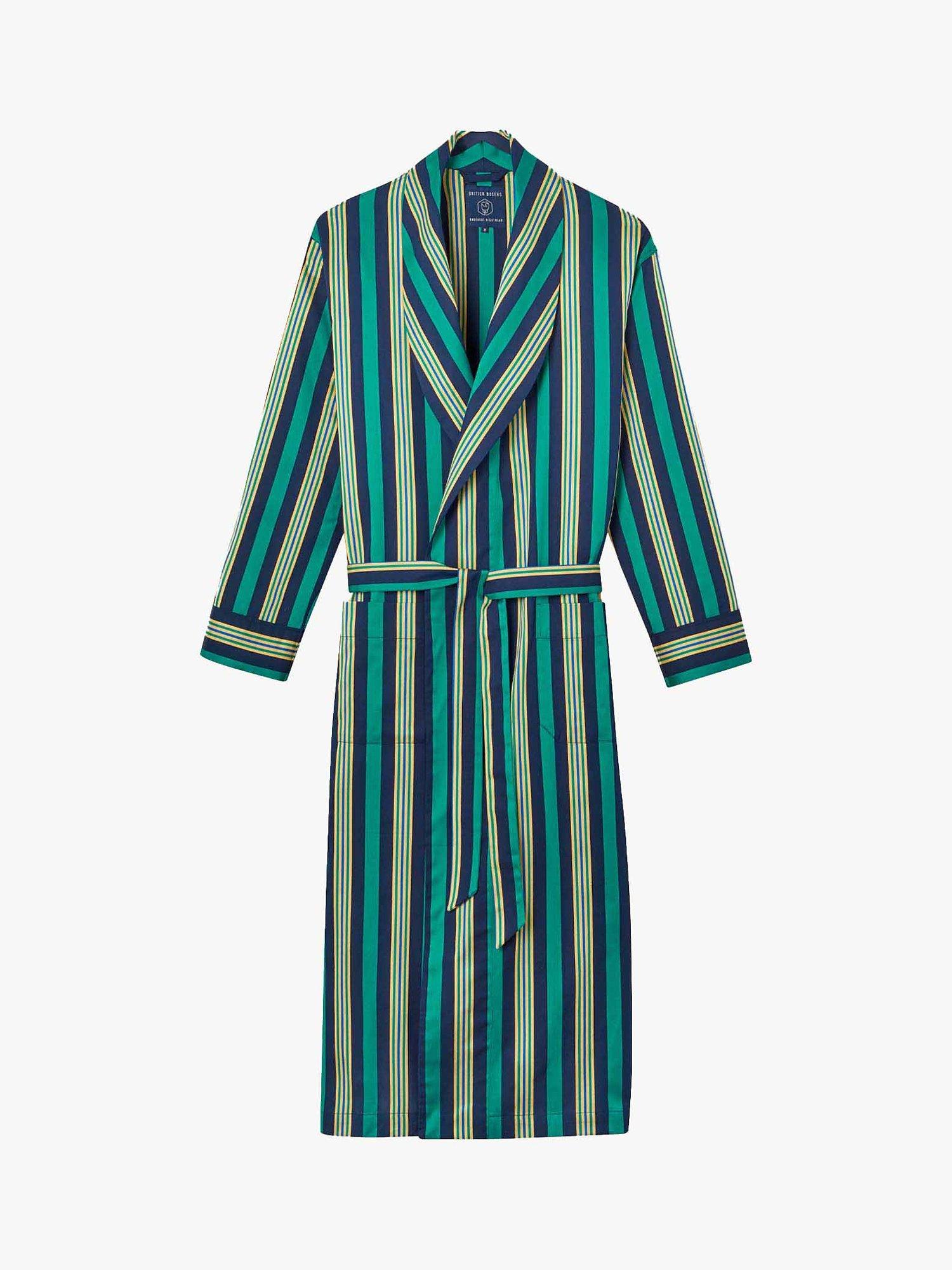 British Boxers Regimental Satin Stripe Dressing Gown, Navy/Jade, S