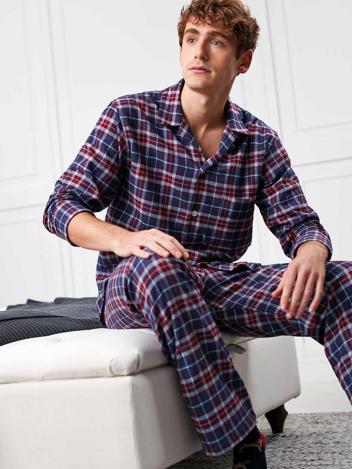 British Boxers Tartan Brushed Cotton Pyjama Set Navy Burgundy