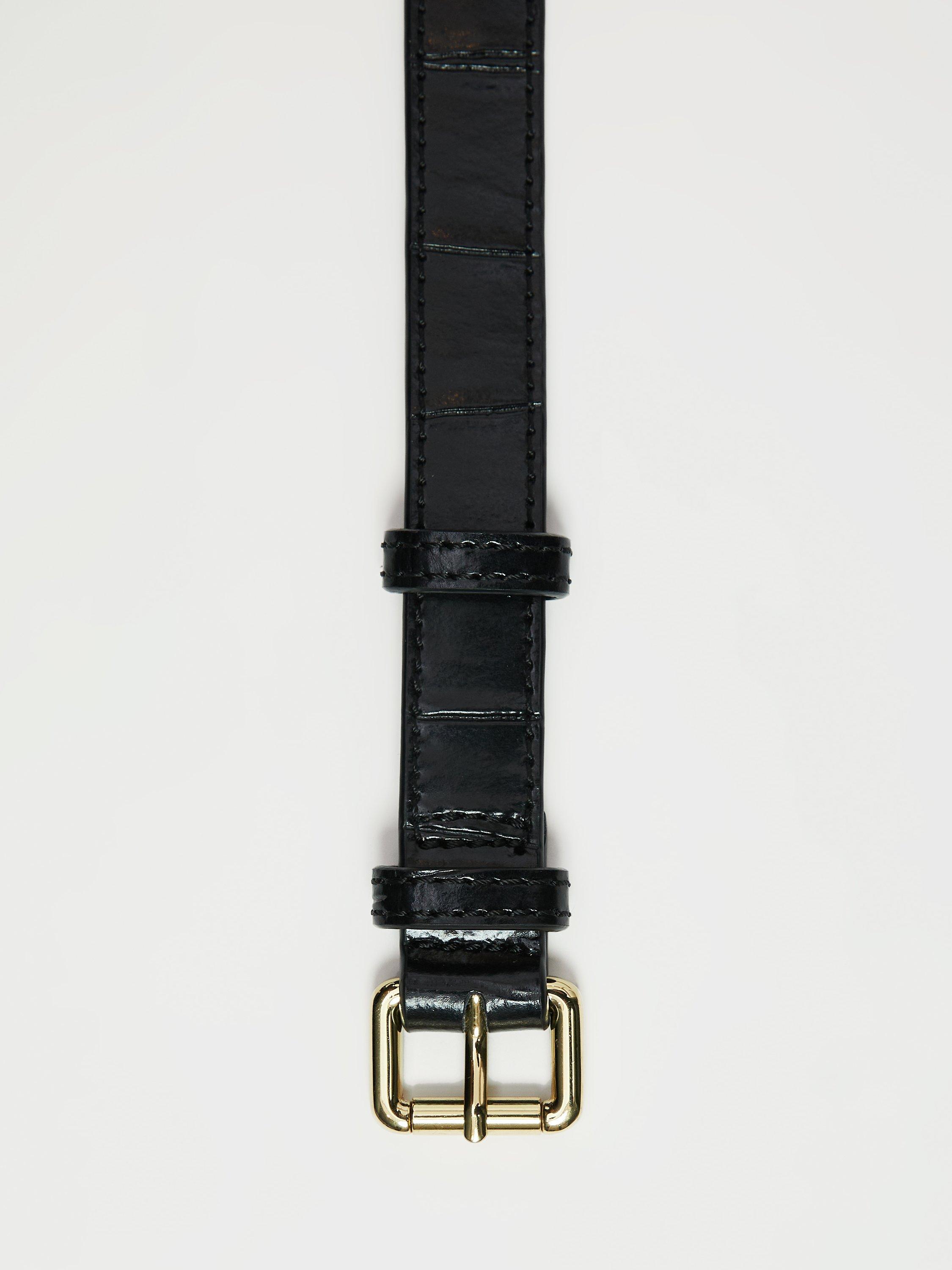 Jigsaw Croc Narrow Leather Belt, Black, L