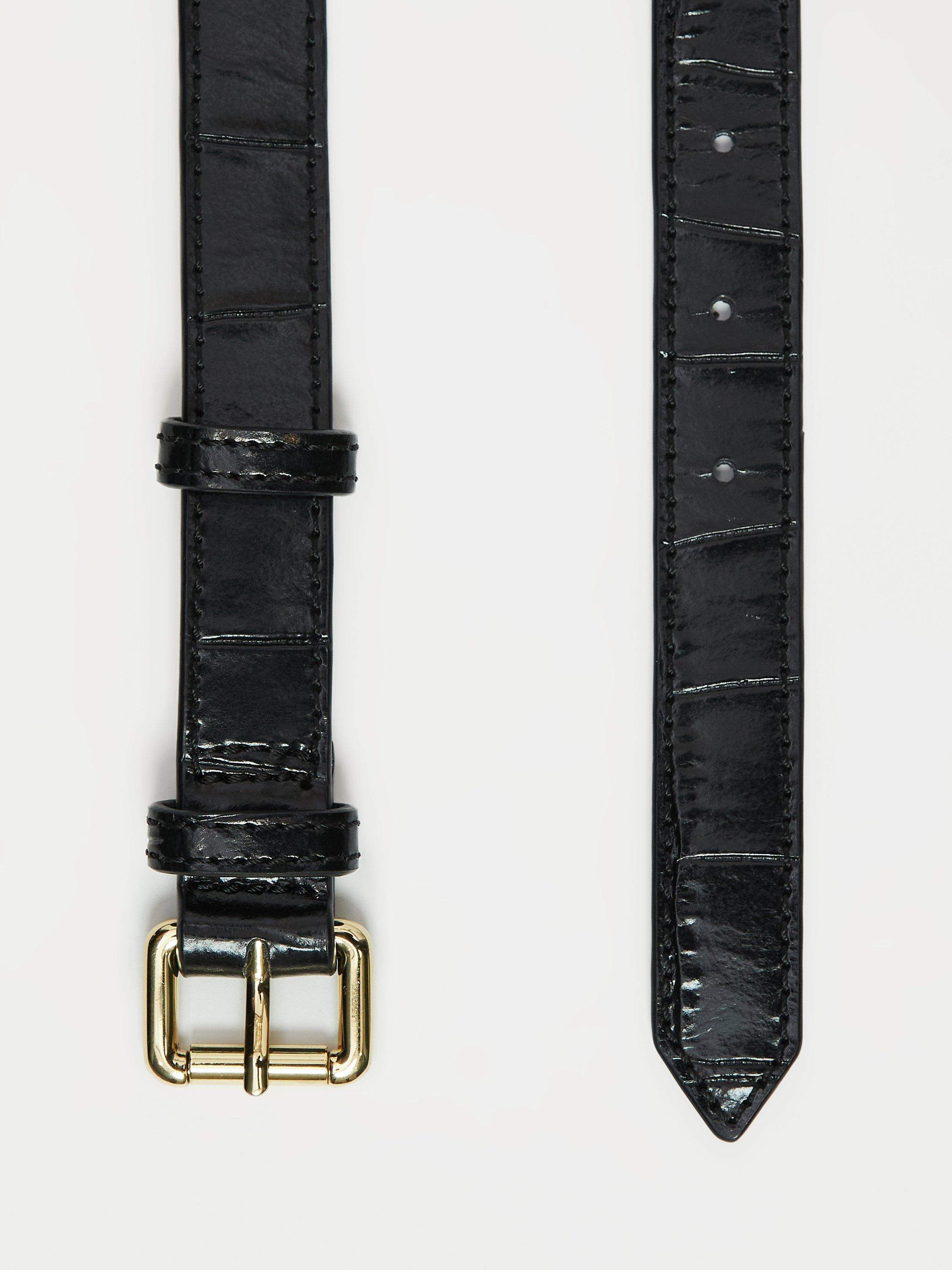 Jigsaw Croc Narrow Leather Belt, Black, L