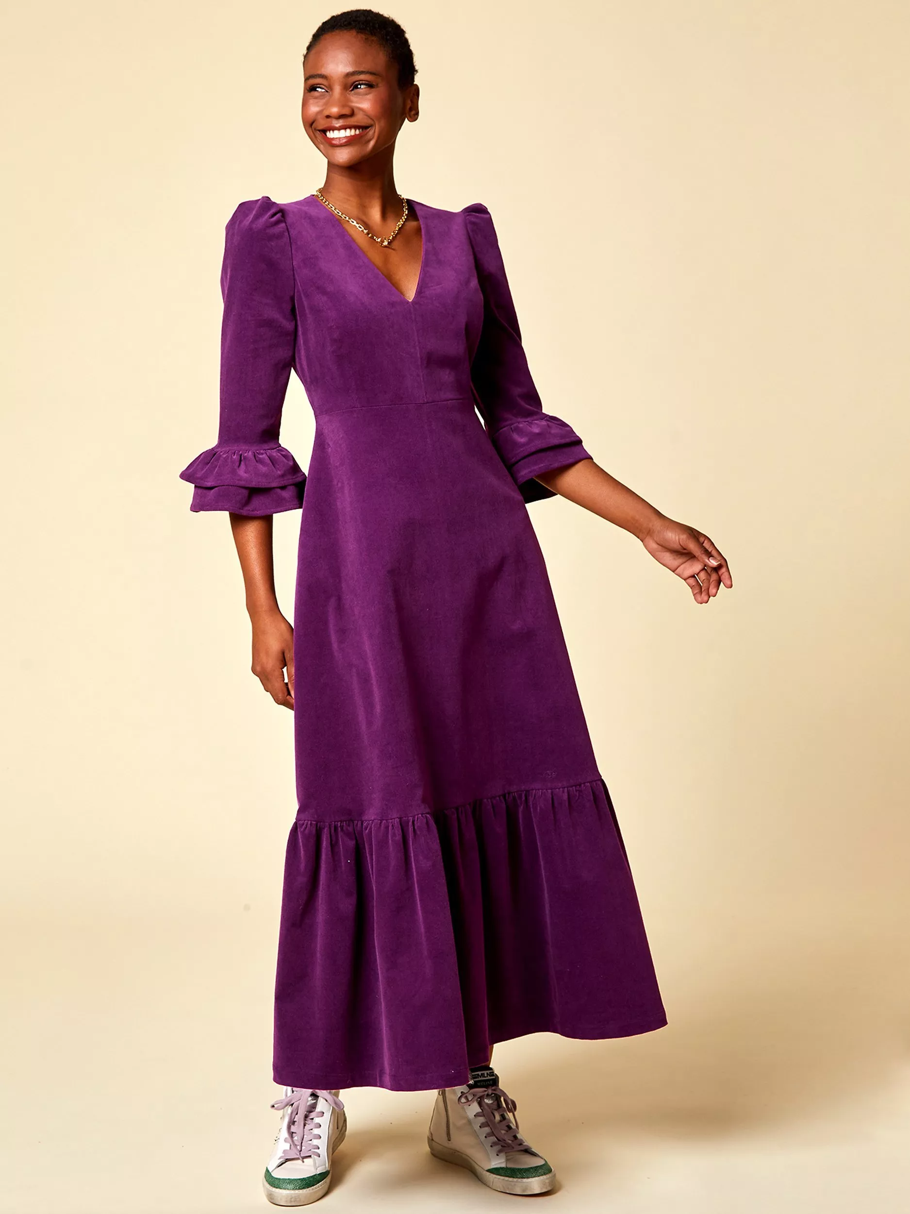 Aspiga Victoria 3 4 Sleeve Stretch Corduroy Dress Purple