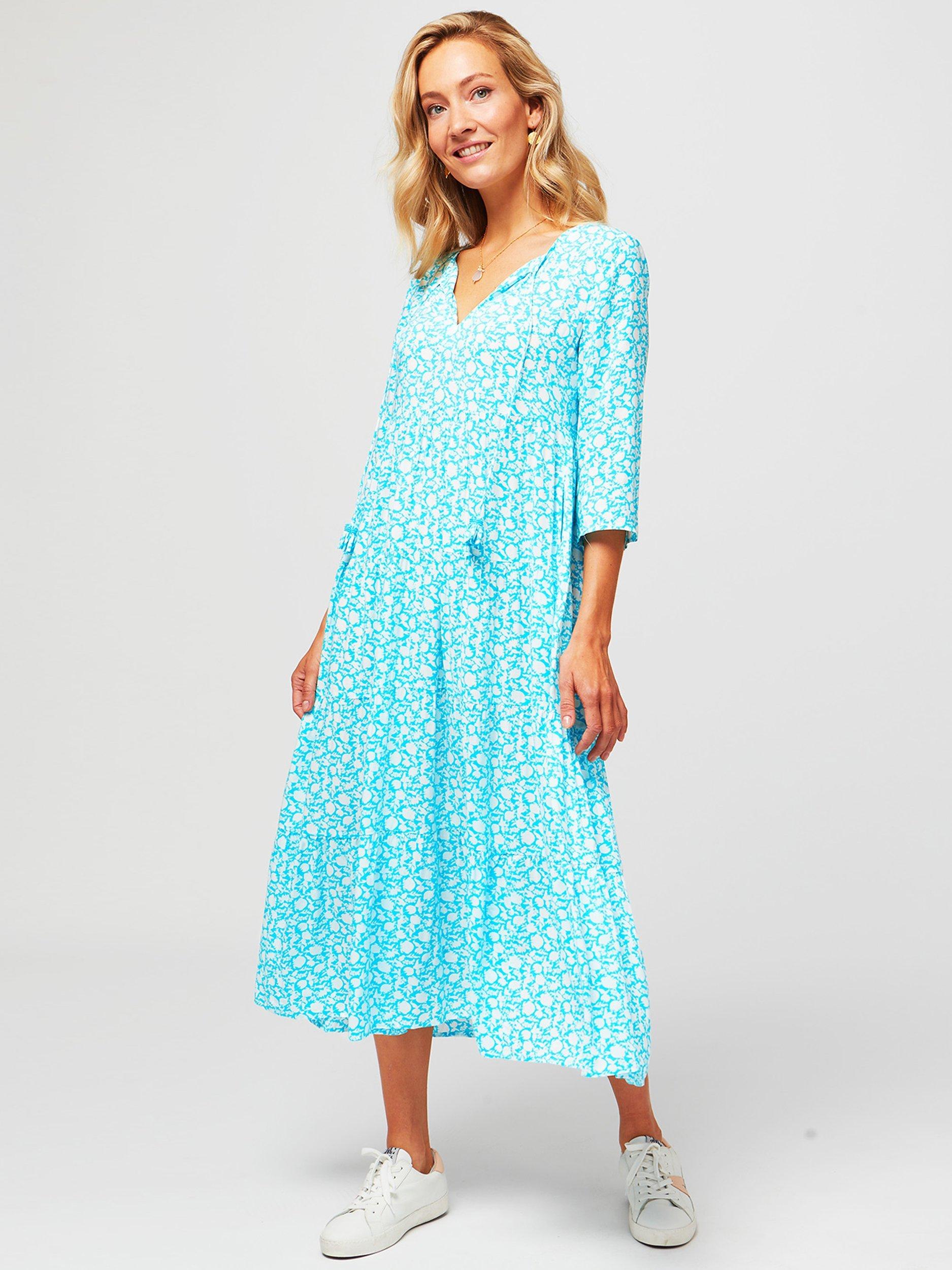 Product image 1 of 6, which shows Aspiga Emma Floral Print Midi Dress, Turquoise, XS