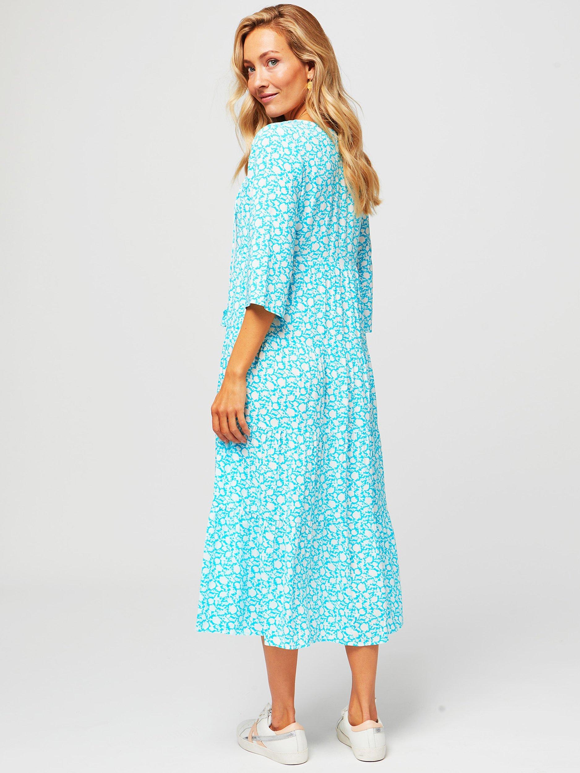 Product image 6 of 6, which shows Aspiga Emma Floral Print Midi Dress, Turquoise, XS