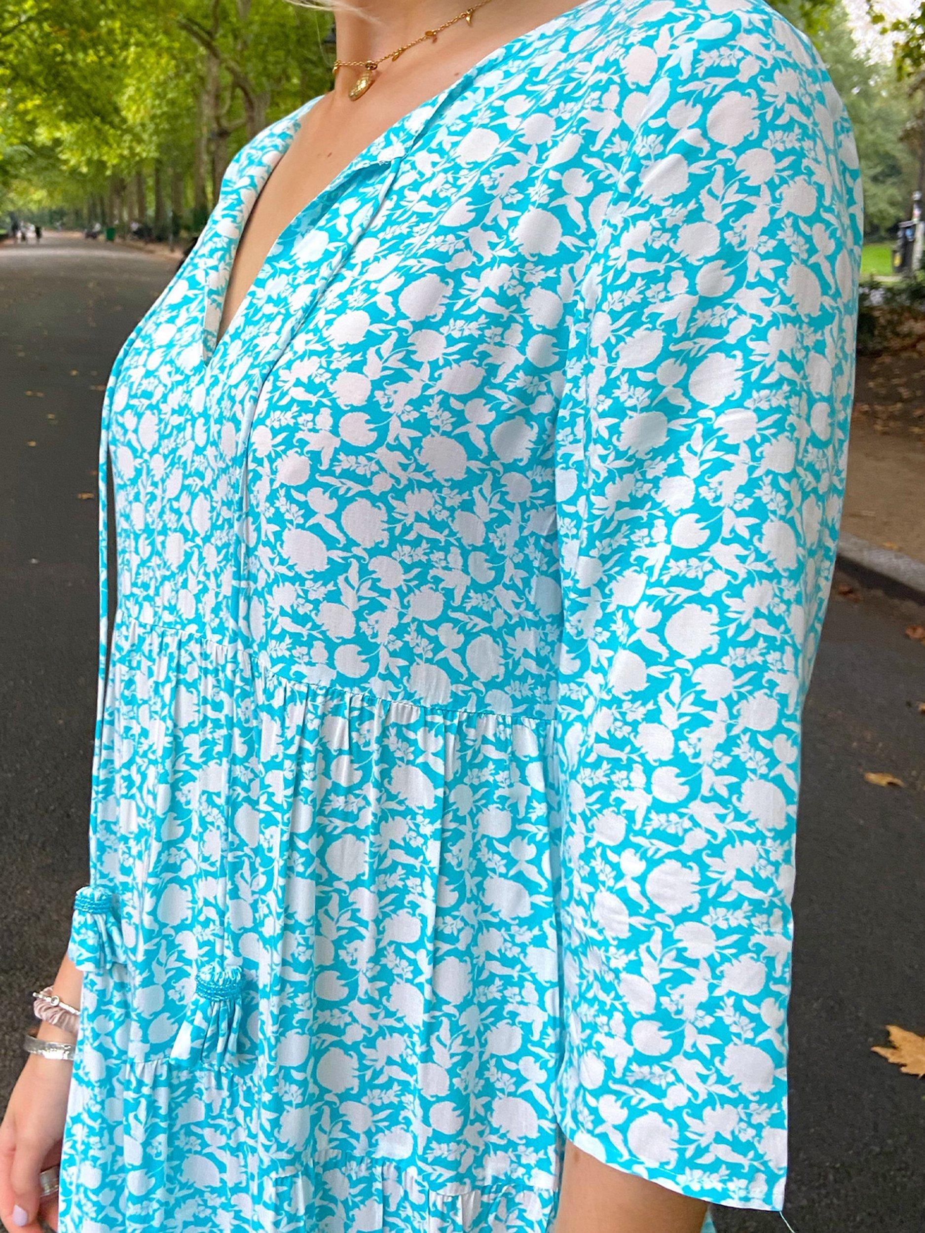 Product image 2 of 6, which shows Aspiga Emma Floral Print Midi Dress, Turquoise, XS