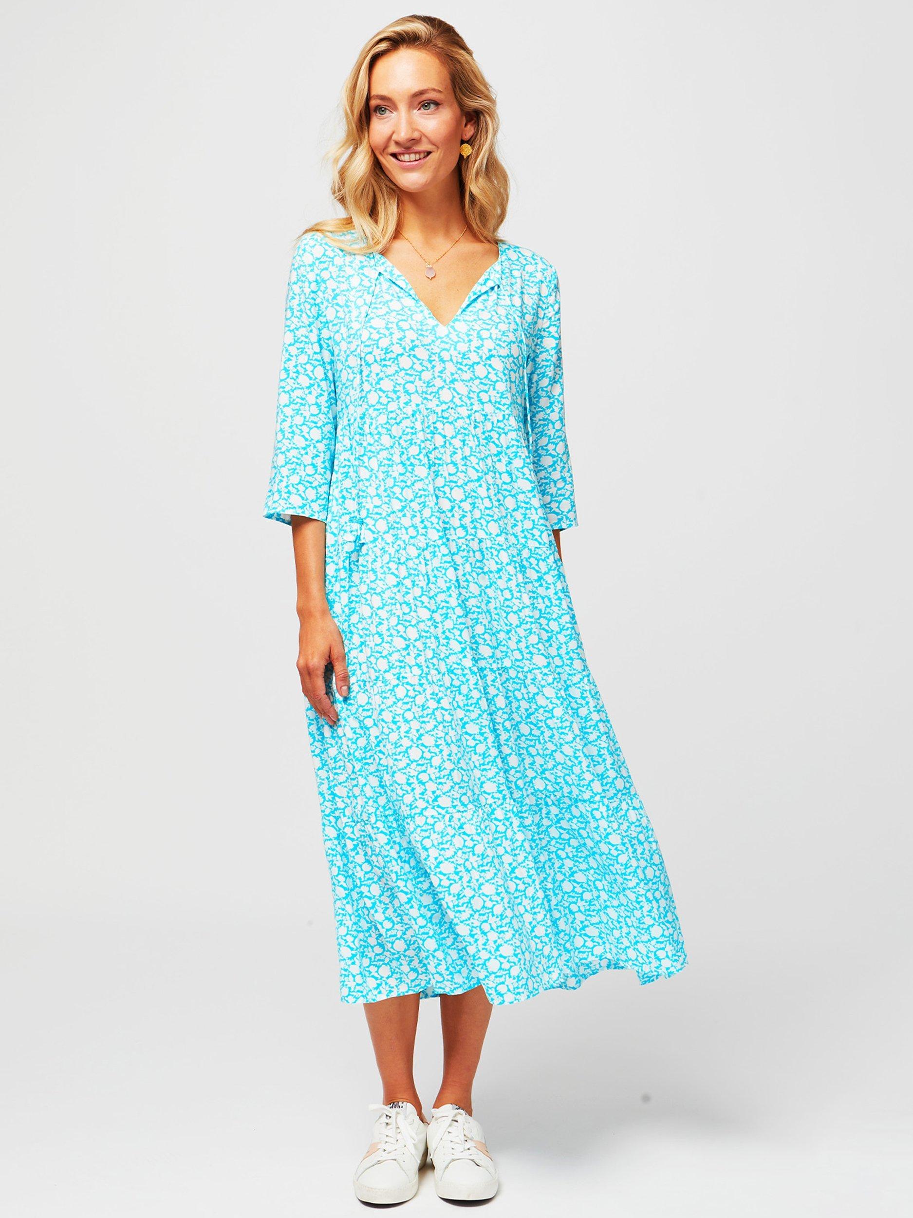 Product image 3 of 6, which shows Aspiga Emma Floral Print Midi Dress, Turquoise, XS