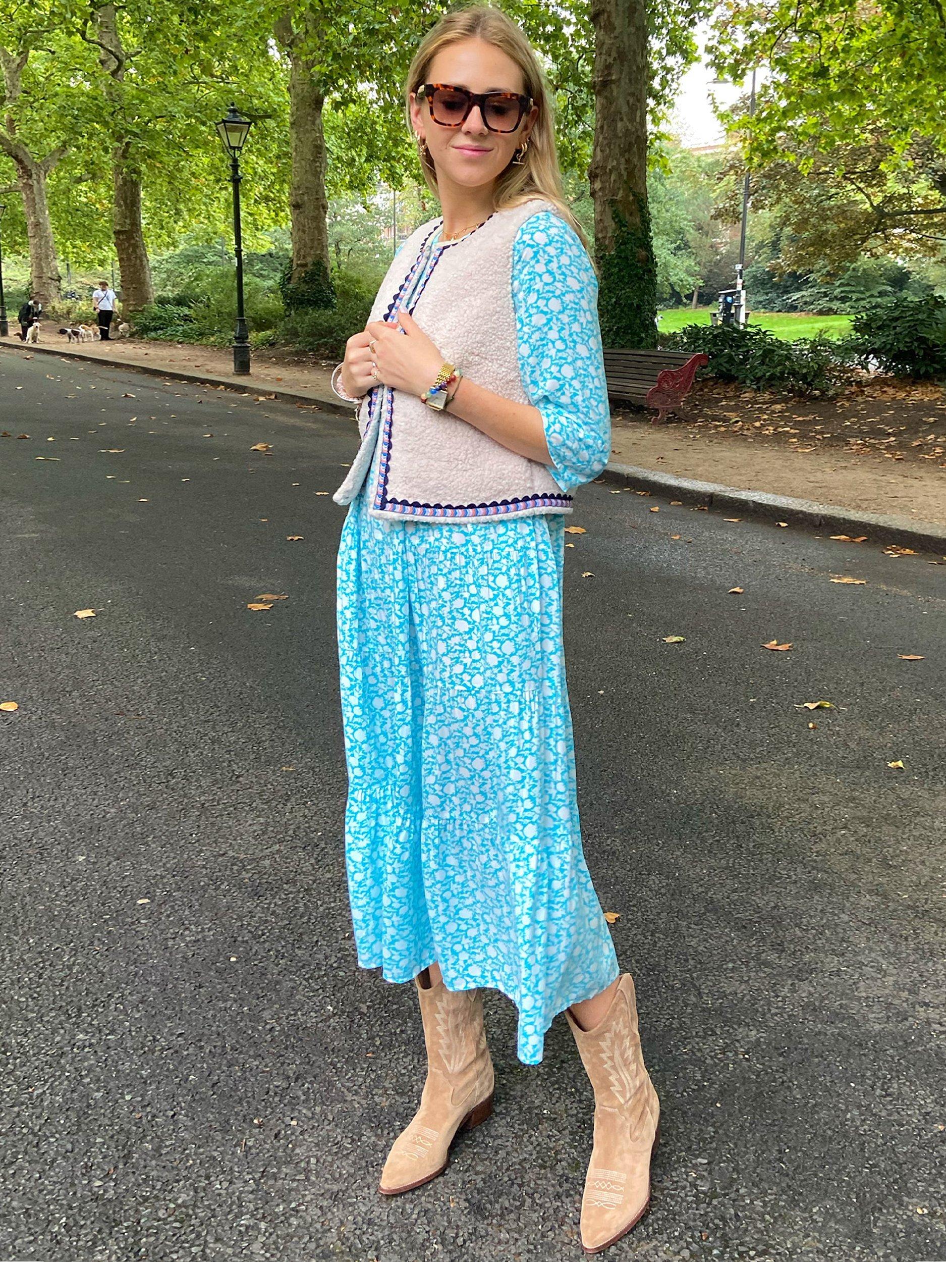 Product image 4 of 6, which shows Aspiga Emma Floral Print Midi Dress, Turquoise, XS