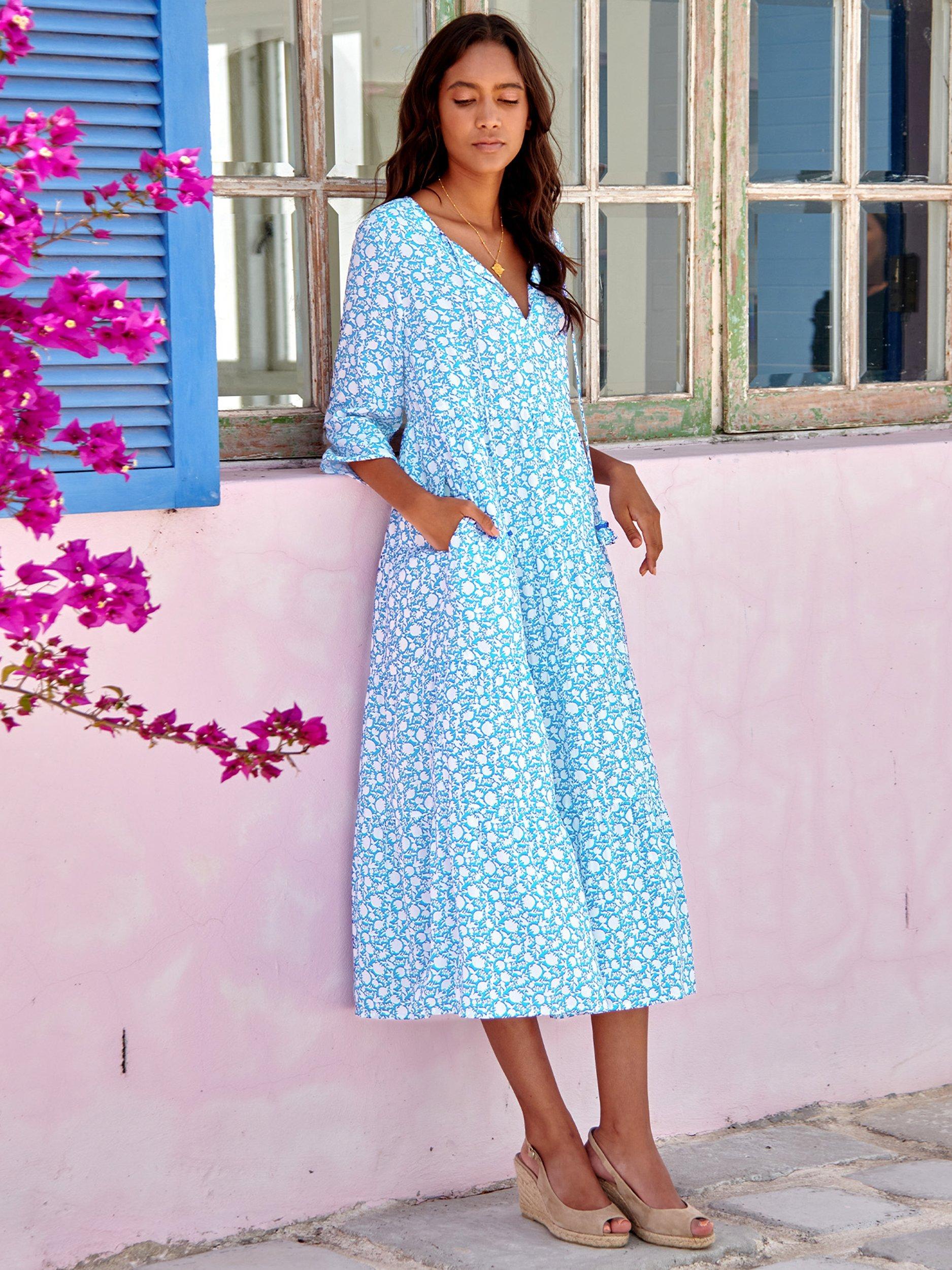 Product image 5 of 6, which shows Aspiga Emma Floral Print Midi Dress, Turquoise, XS