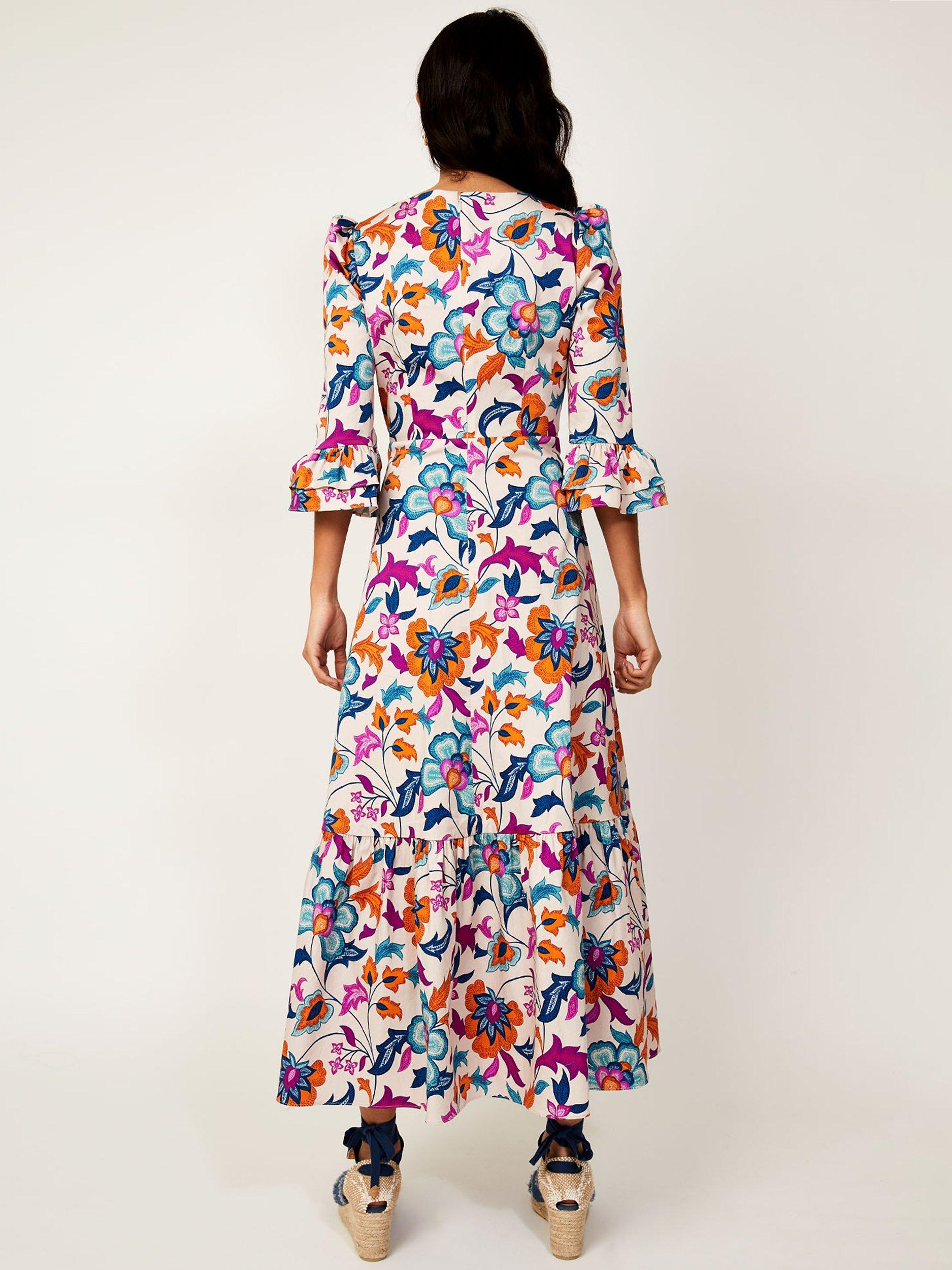 Product image 2 of 6, which shows Aspiga Victoria Floral Print Midi Dress, White/Multi, XXS