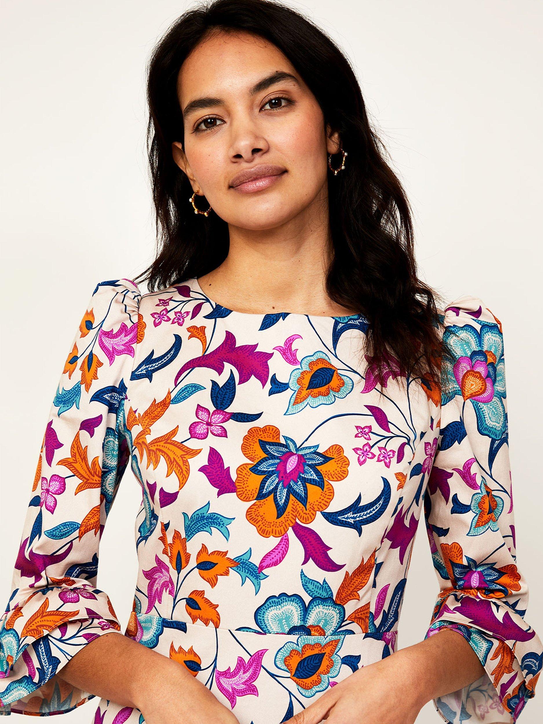 Product image 4 of 6, which shows Aspiga Victoria Floral Print Midi Dress, White/Multi, XXS