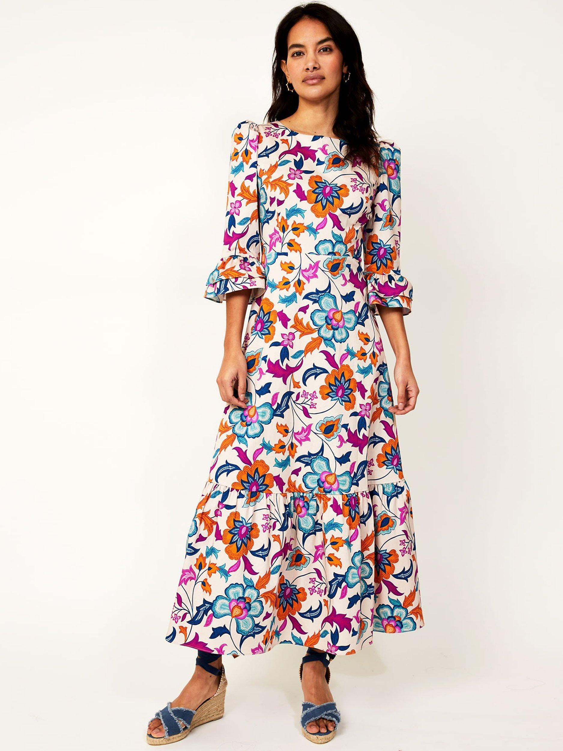 Product image 5 of 6, which shows Aspiga Victoria Floral Print Midi Dress, White/Multi, XXS