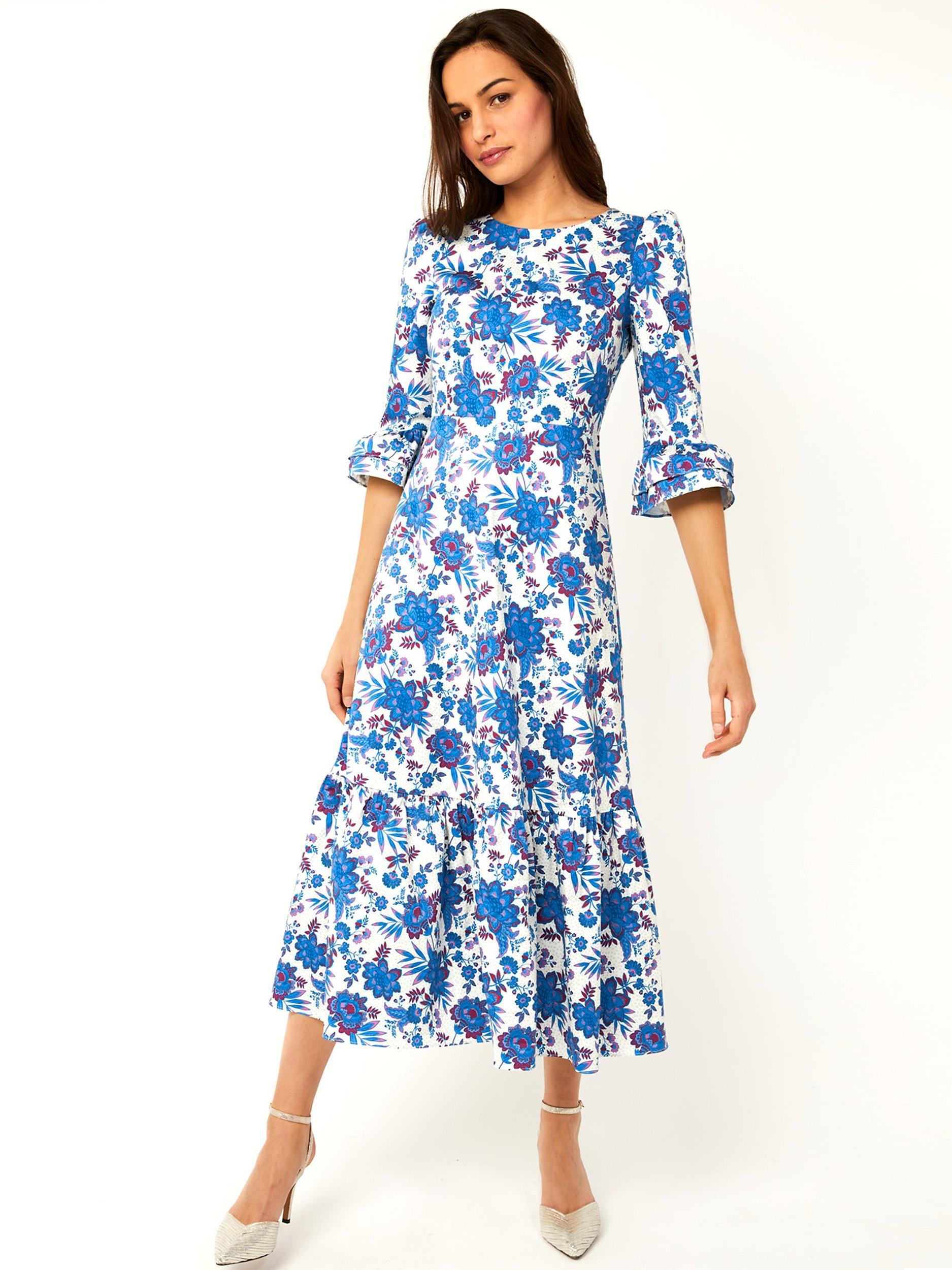 Product image 5 of 6, which shows Aspiga Victoria Floral Print Midi Dress, Blue/White, XXS