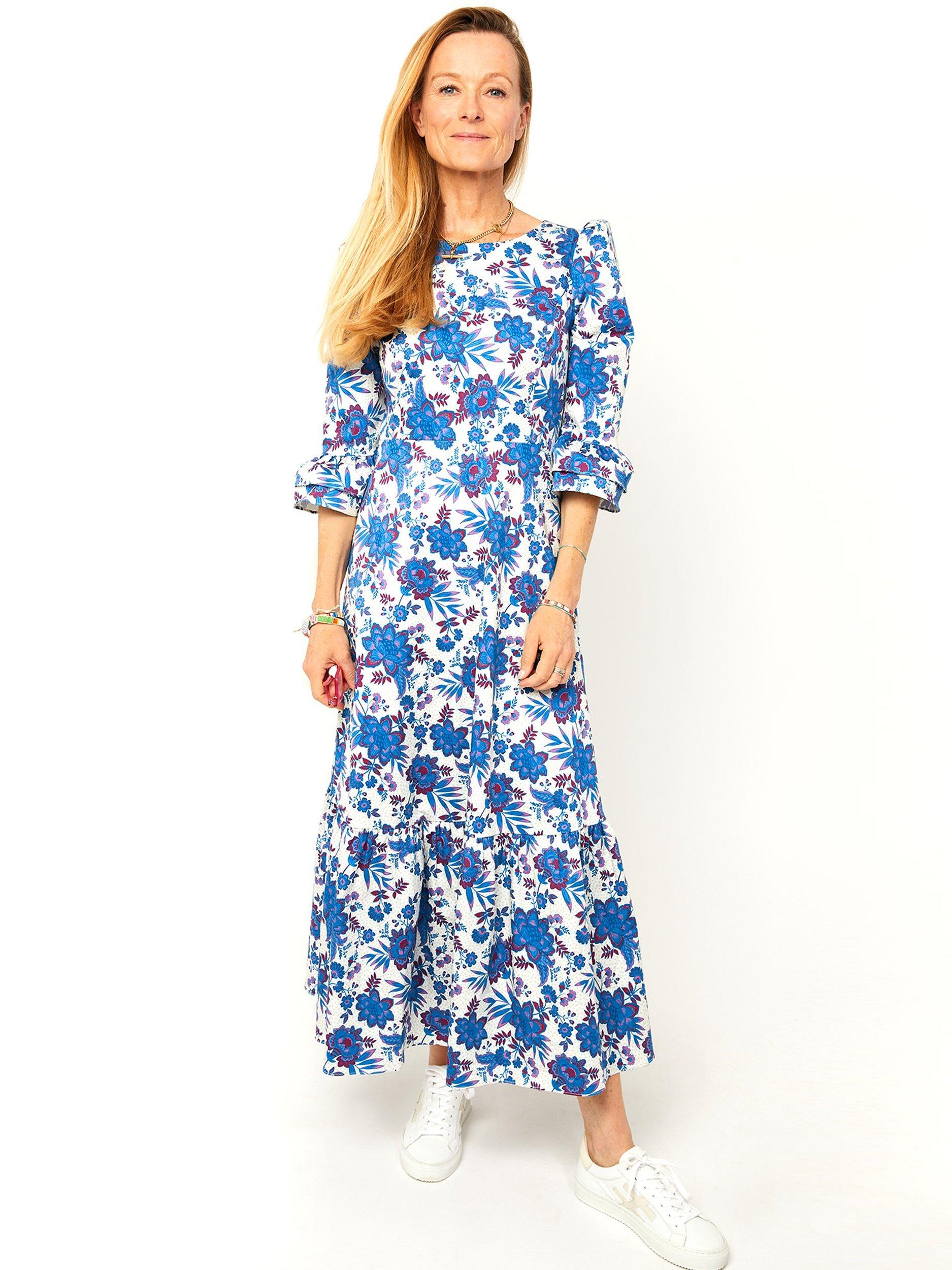 Product image 6 of 6, which shows Aspiga Victoria Floral Print Midi Dress, Blue/White, XXS
