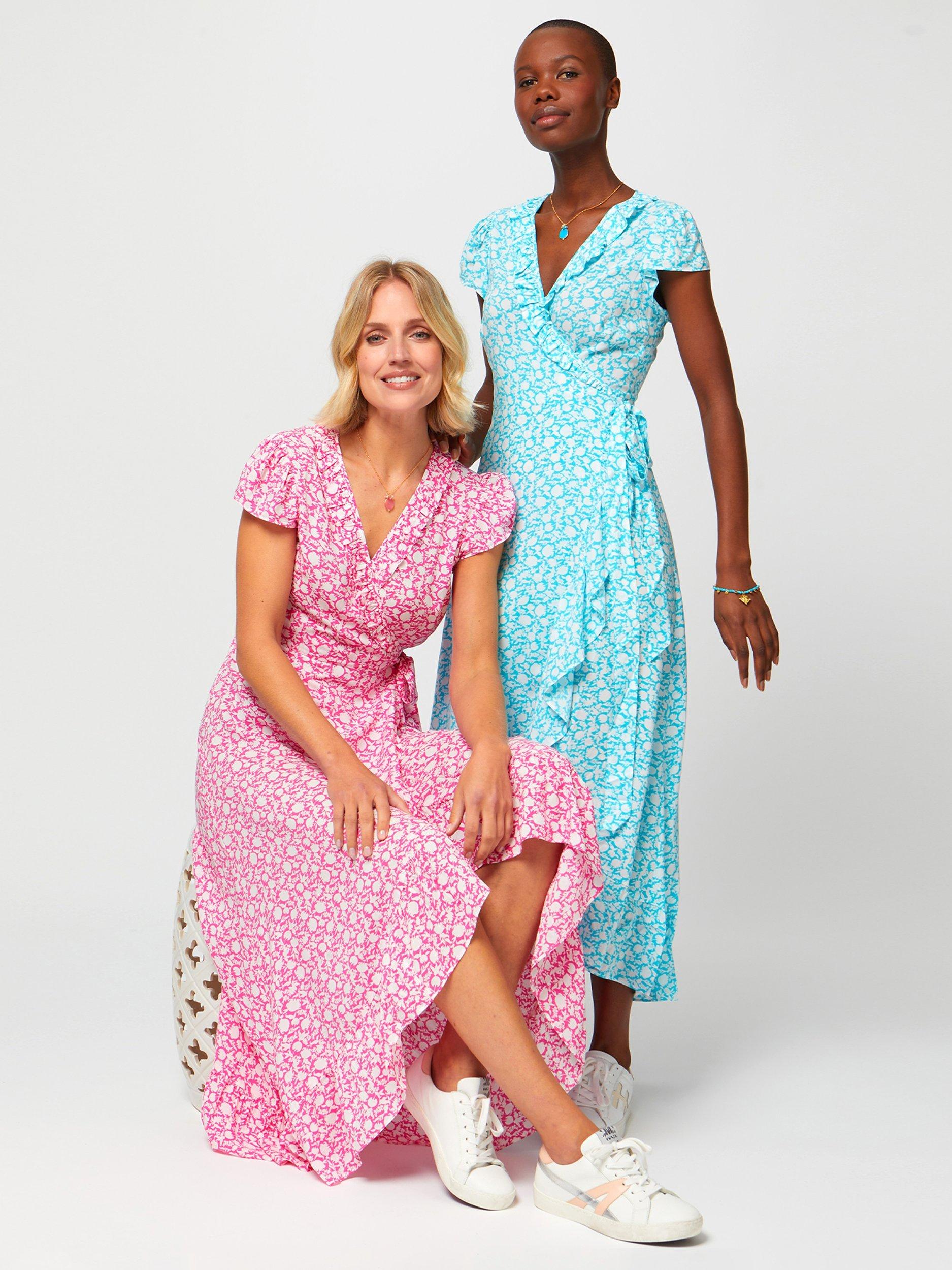 Product image 7 of 8, which shows Aspiga Demi Floral Print Wrap Midi Dress, Bright Pink, XS