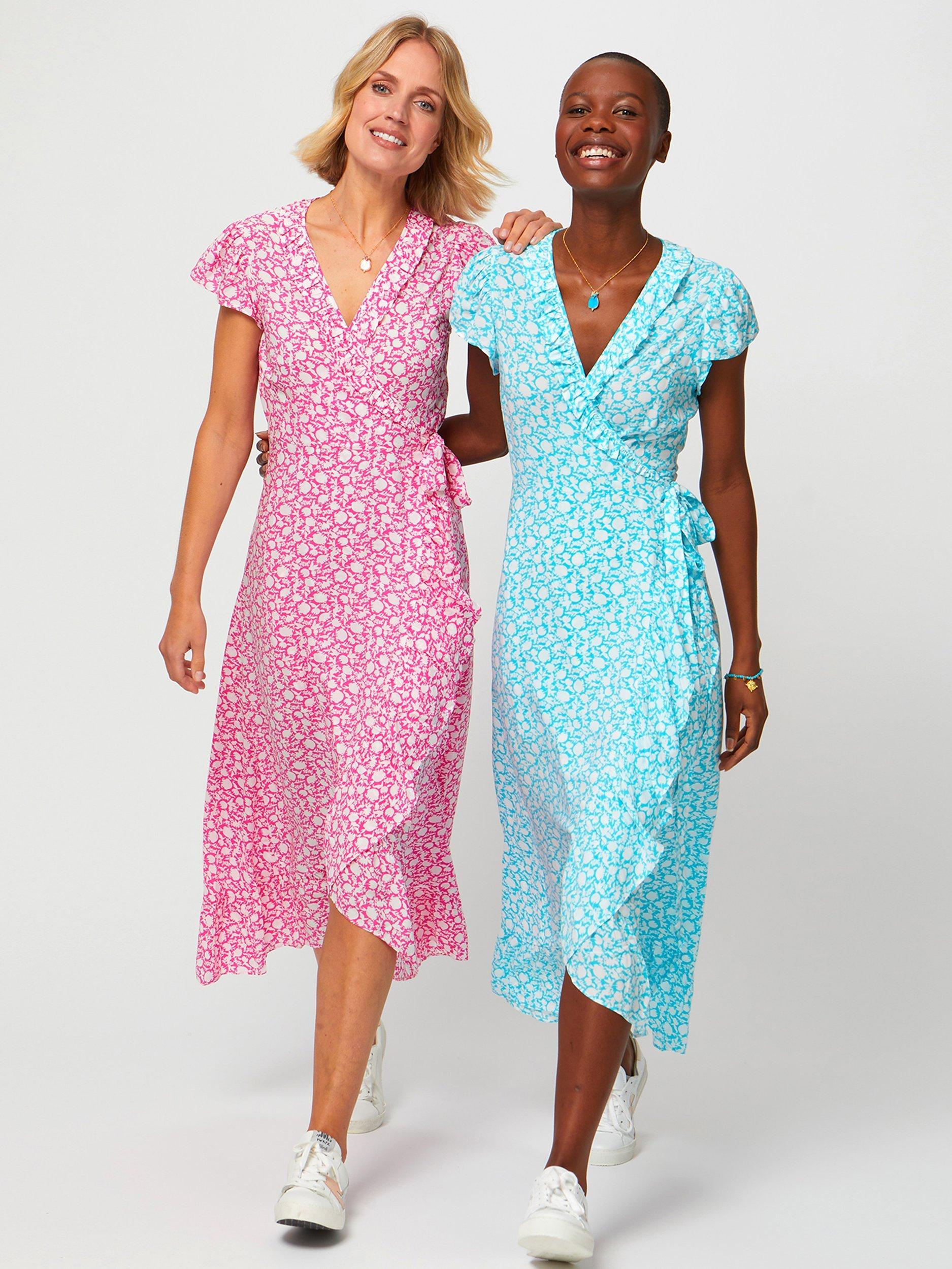 Product image 8 of 8, which shows Aspiga Demi Floral Print Wrap Midi Dress, Bright Pink, XS
