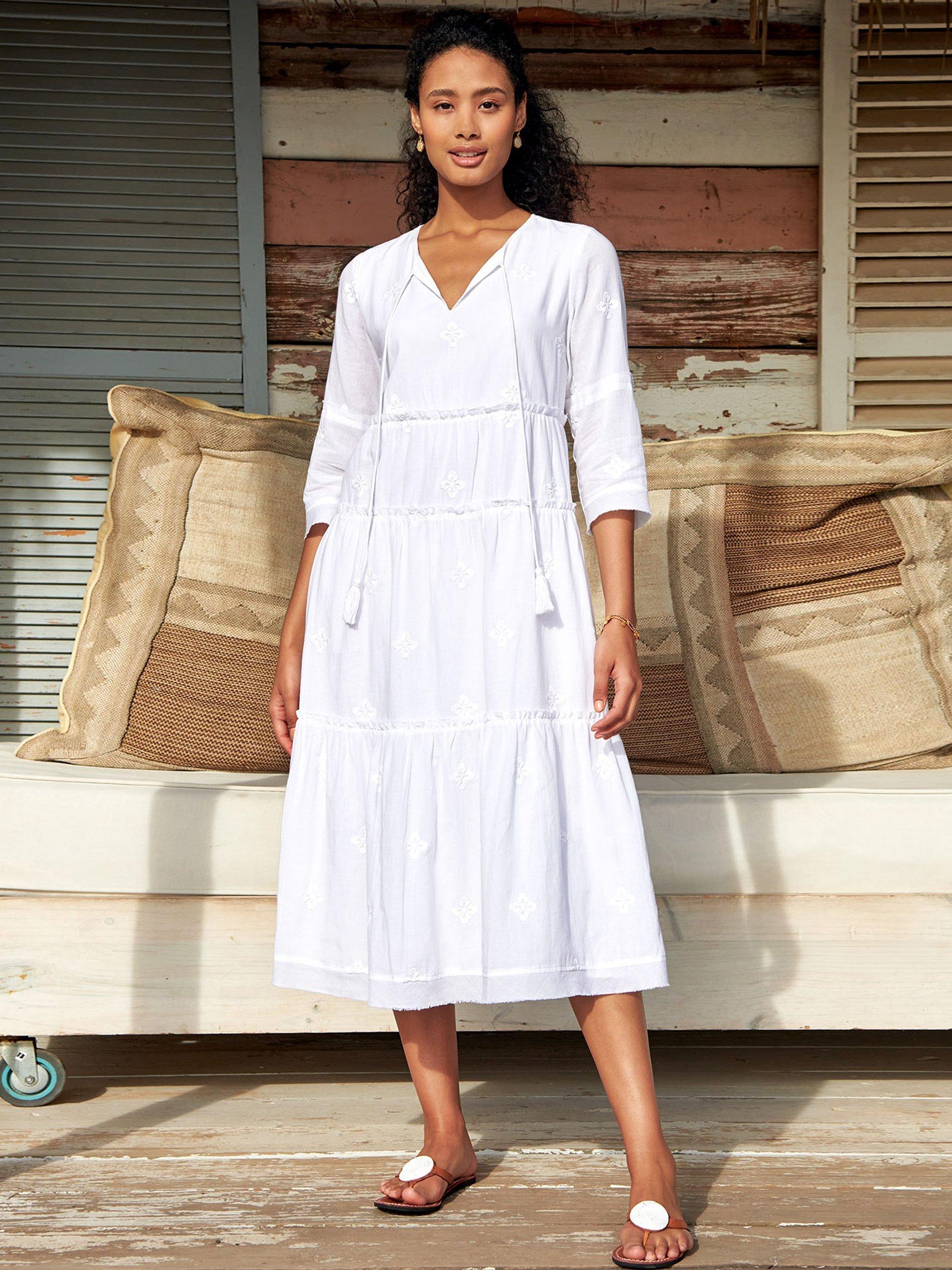 Product image 1 of 5, which shows Aspiga Willow Embroidered Tiered Dress, White, XS