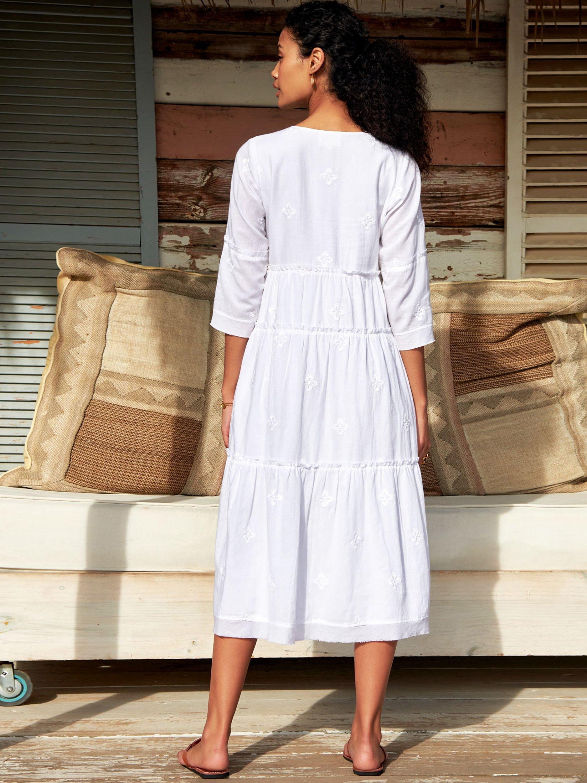 Product image 2 of 5, which shows Aspiga Willow Embroidered Tiered Dress, White, XS