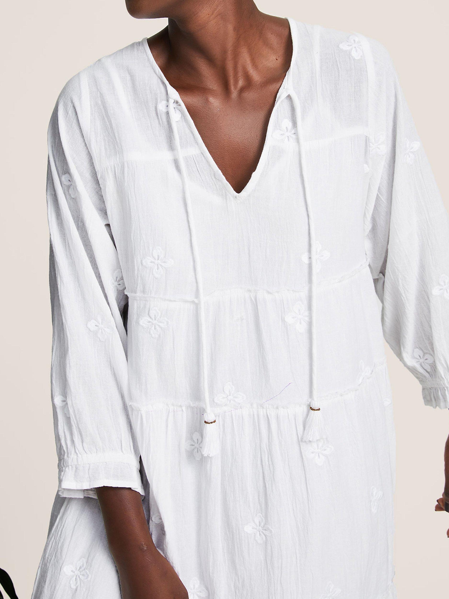Product image 3 of 5, which shows Aspiga Willow Embroidered Tiered Dress, White, XS