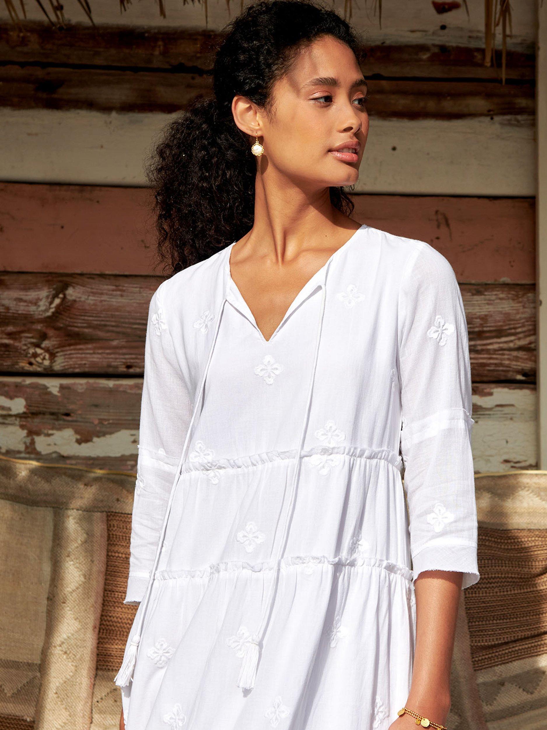 Product image 4 of 5, which shows Aspiga Willow Embroidered Tiered Dress, White, XS