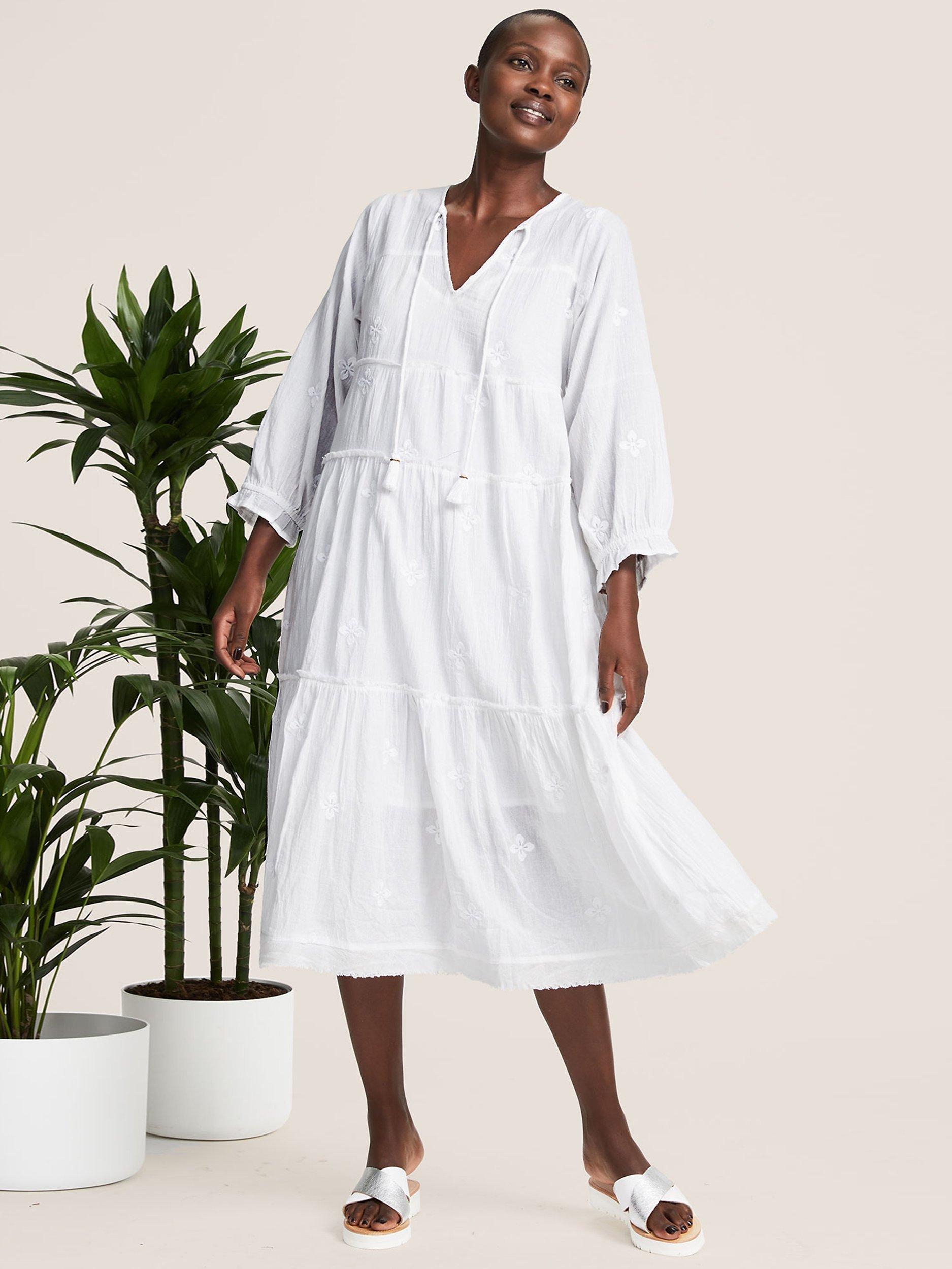 Product image 5 of 5, which shows Aspiga Willow Embroidered Tiered Dress, White, XS