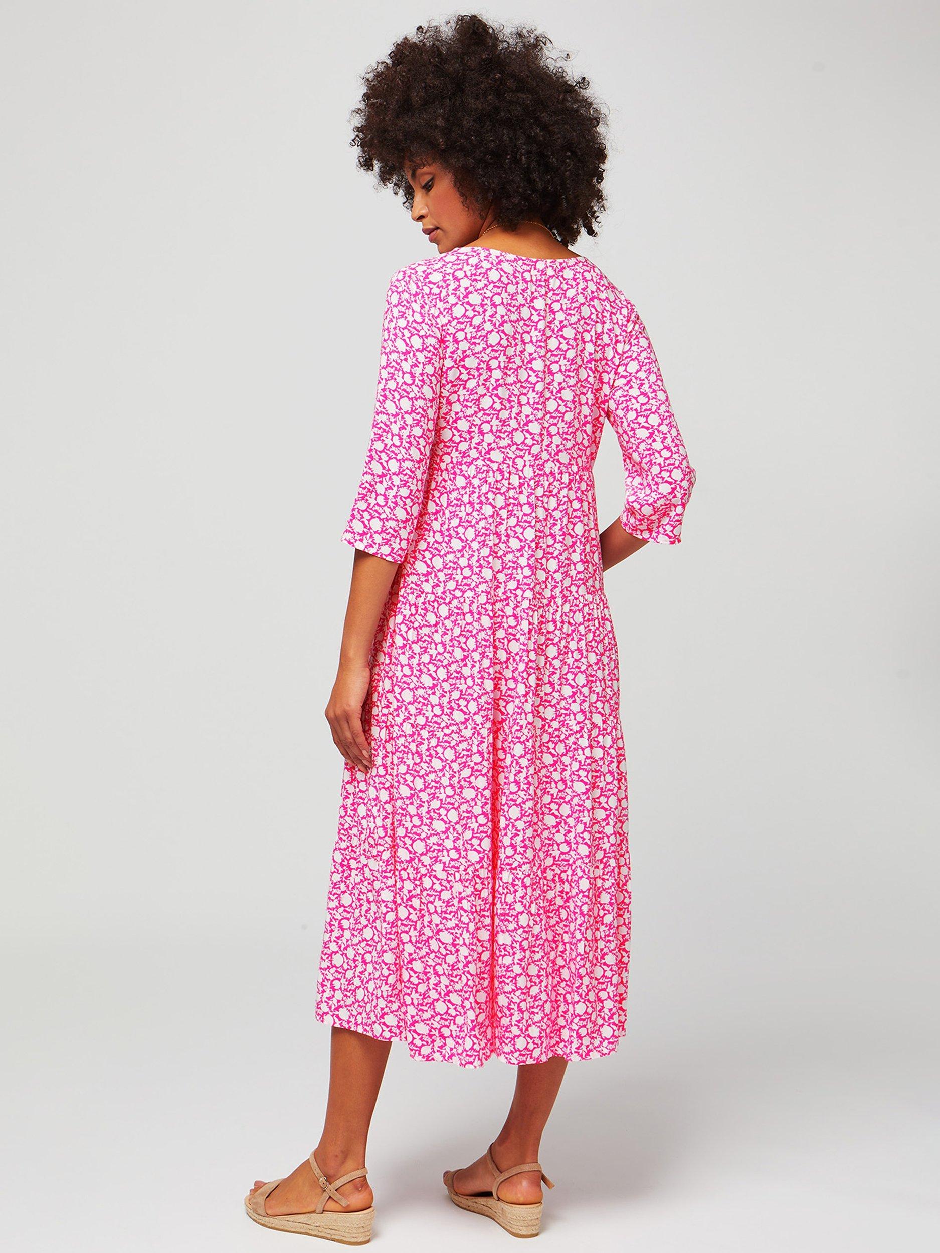 Product image 2 of 6, which shows Aspiga Emma Floral Print Midi Dress, Bright Pink, XS
