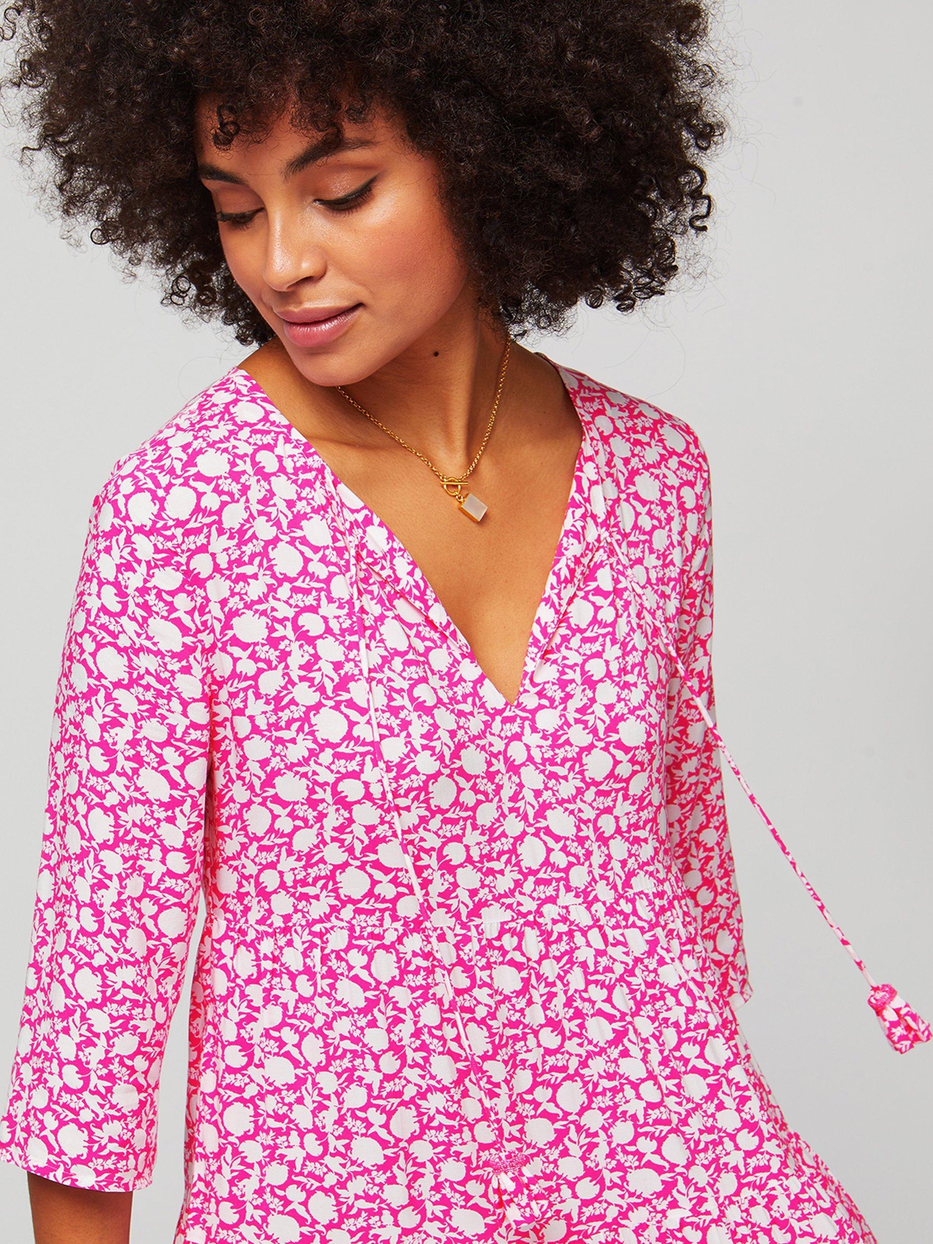 Product image 3 of 6, which shows Aspiga Emma Floral Print Midi Dress, Bright Pink, XS