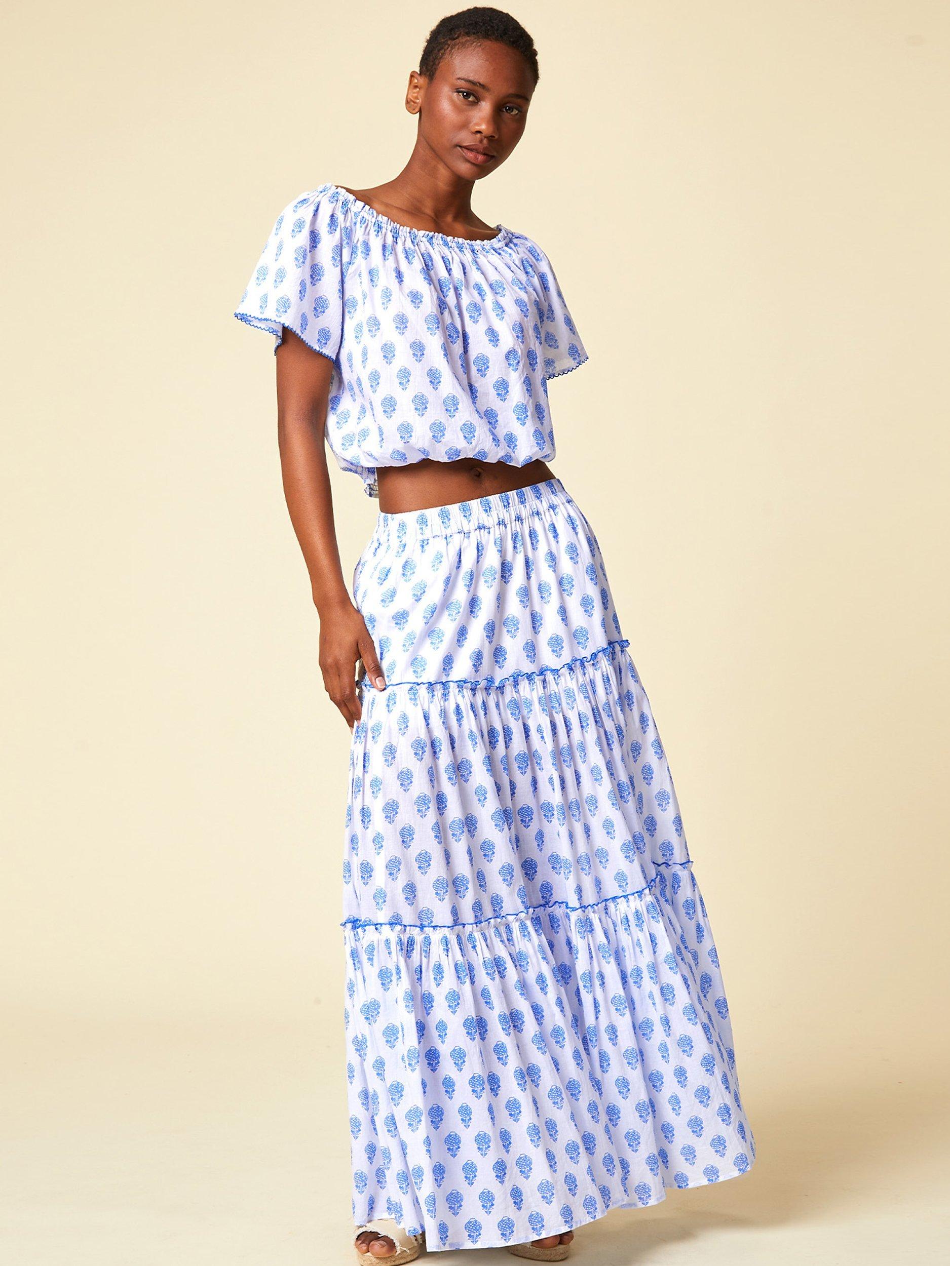 Product image 4 of 6, which shows Aspiga Ilana Organic Cotton Top, White/Blue, S