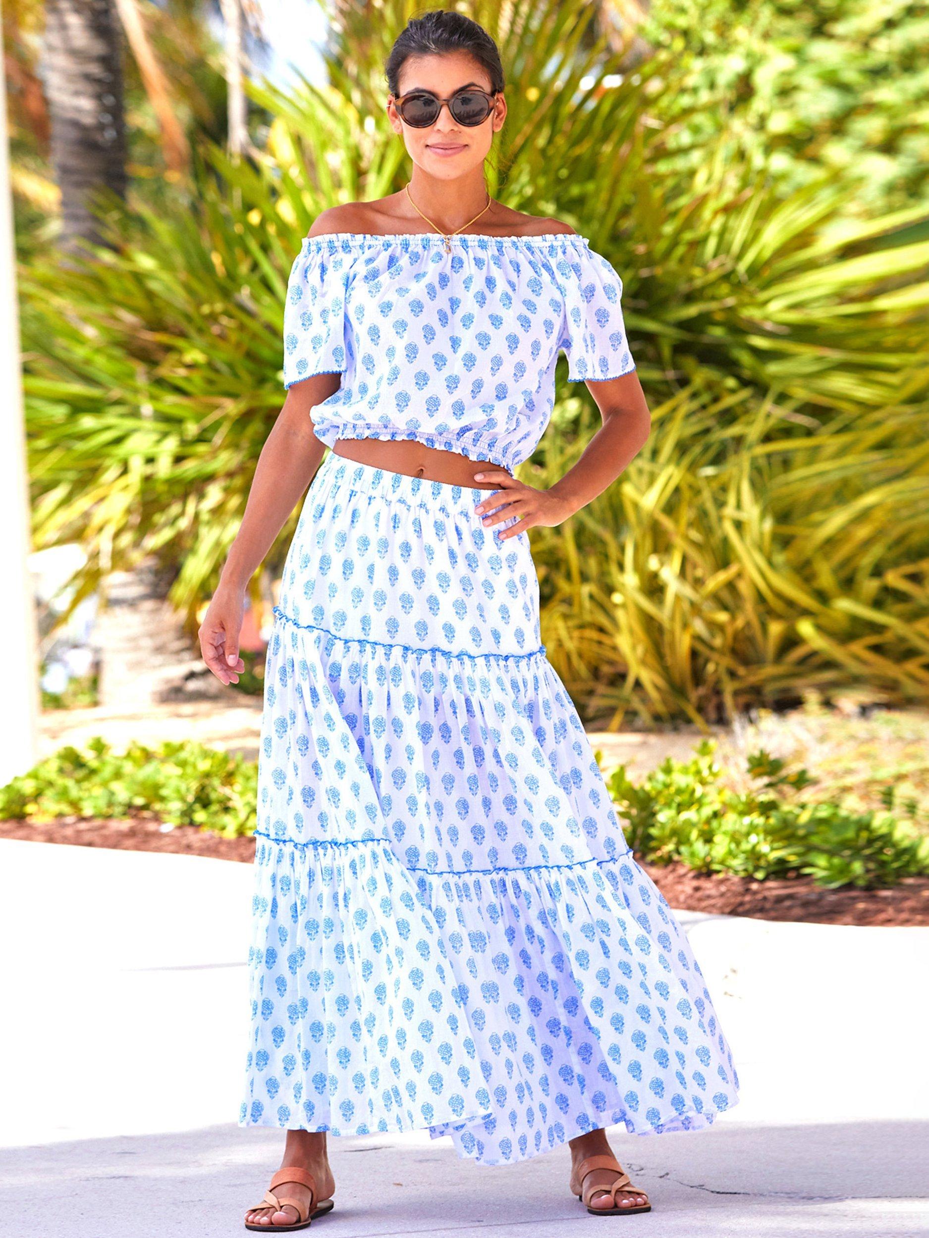 Product image 5 of 6, which shows Aspiga Ilana Organic Cotton Top, White/Blue, S